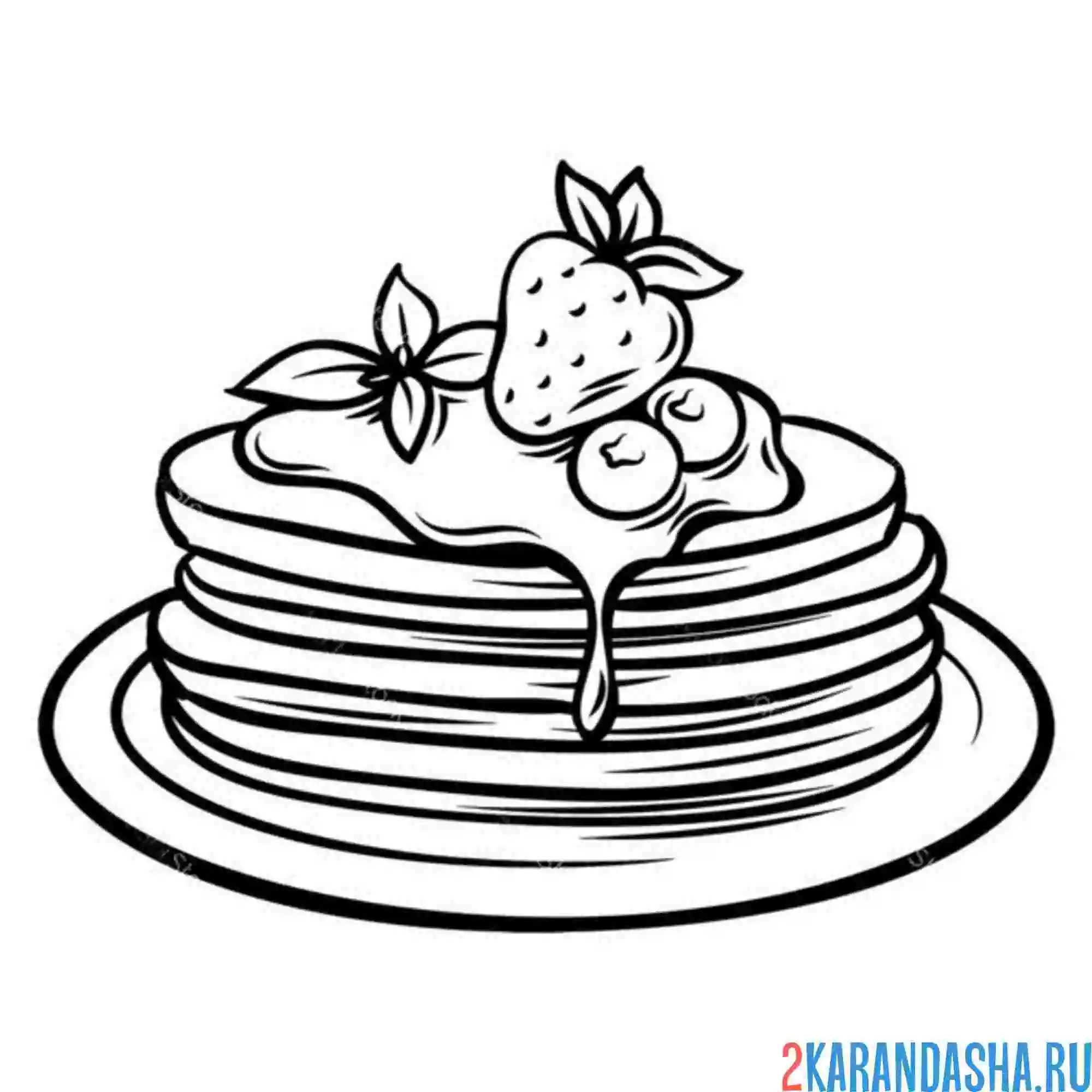 Раскраска стопка блинов на тарелке посуда