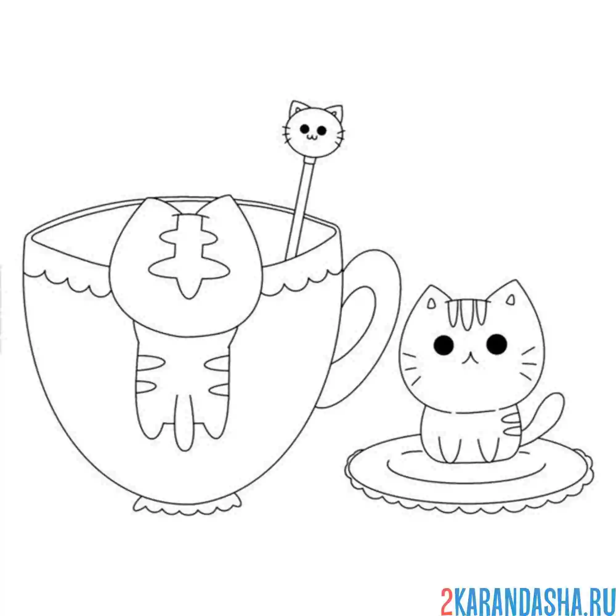 Раскраска котики и чашка