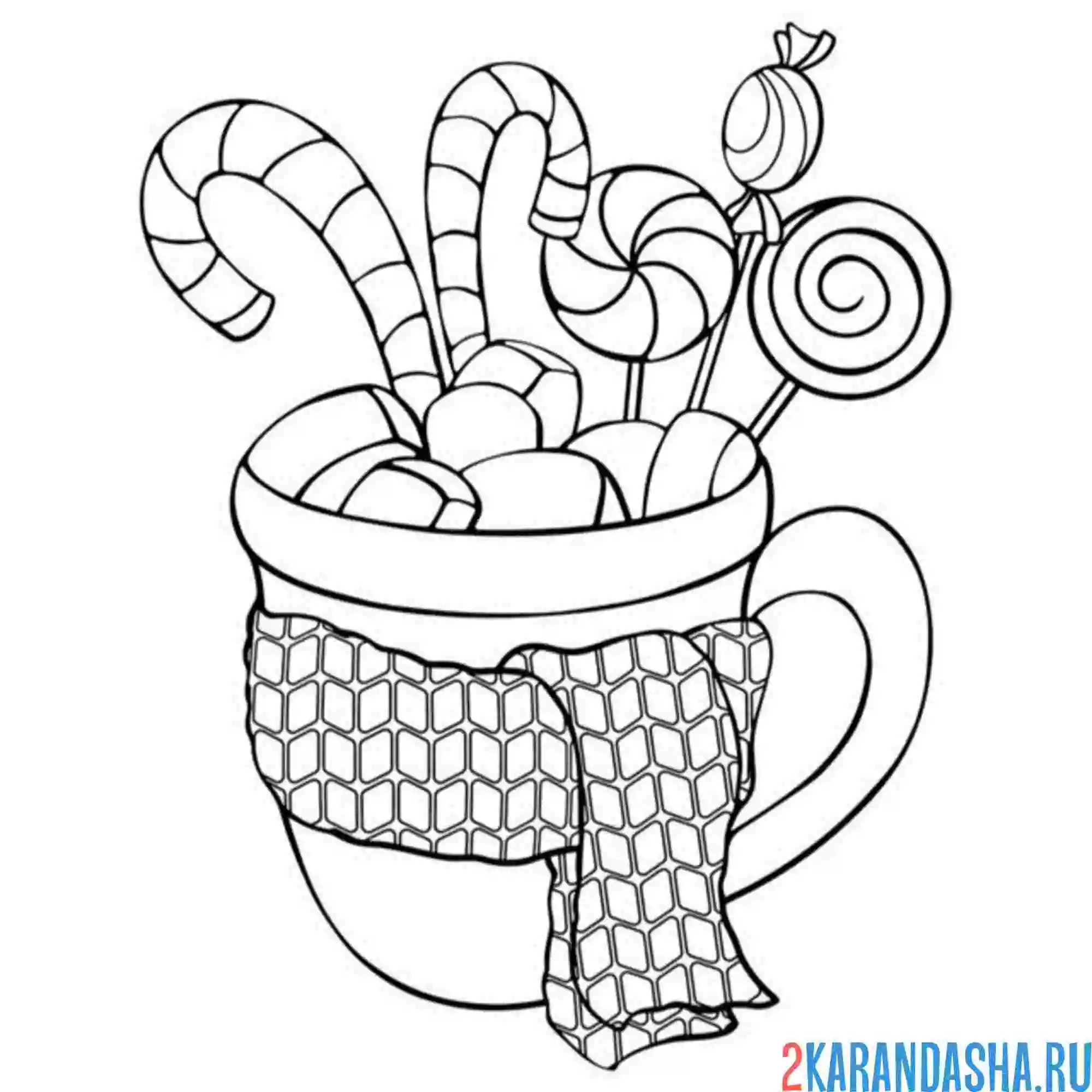 Раскраска чашка в шарфе