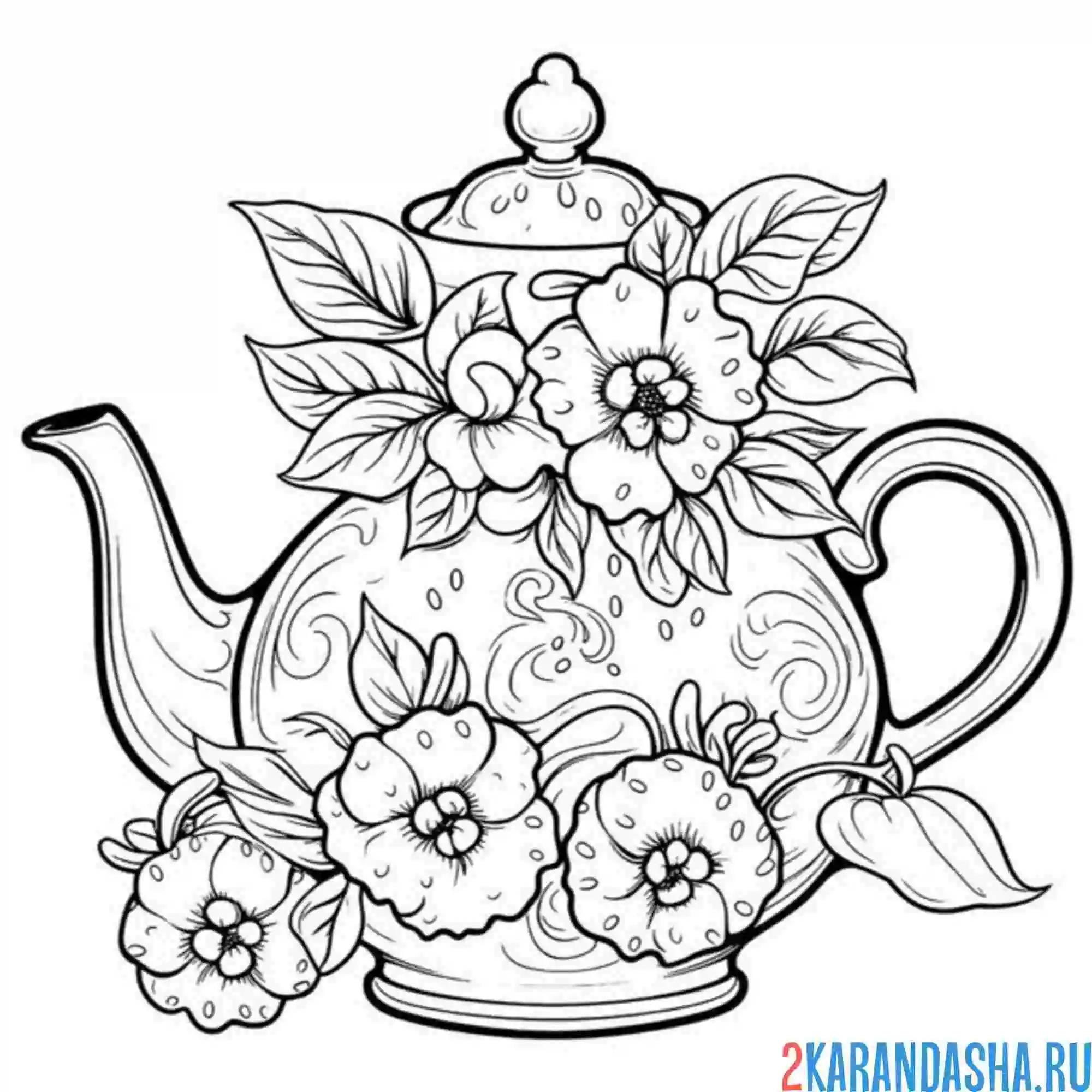 Раскраска чайник с цветами