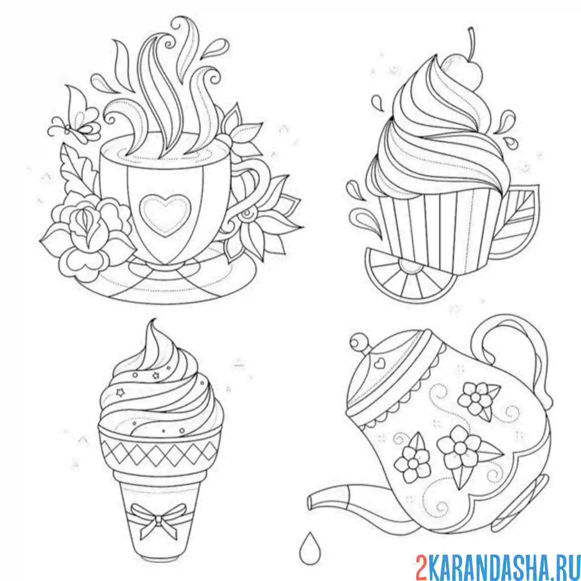 Раскраска тема для чая чашки