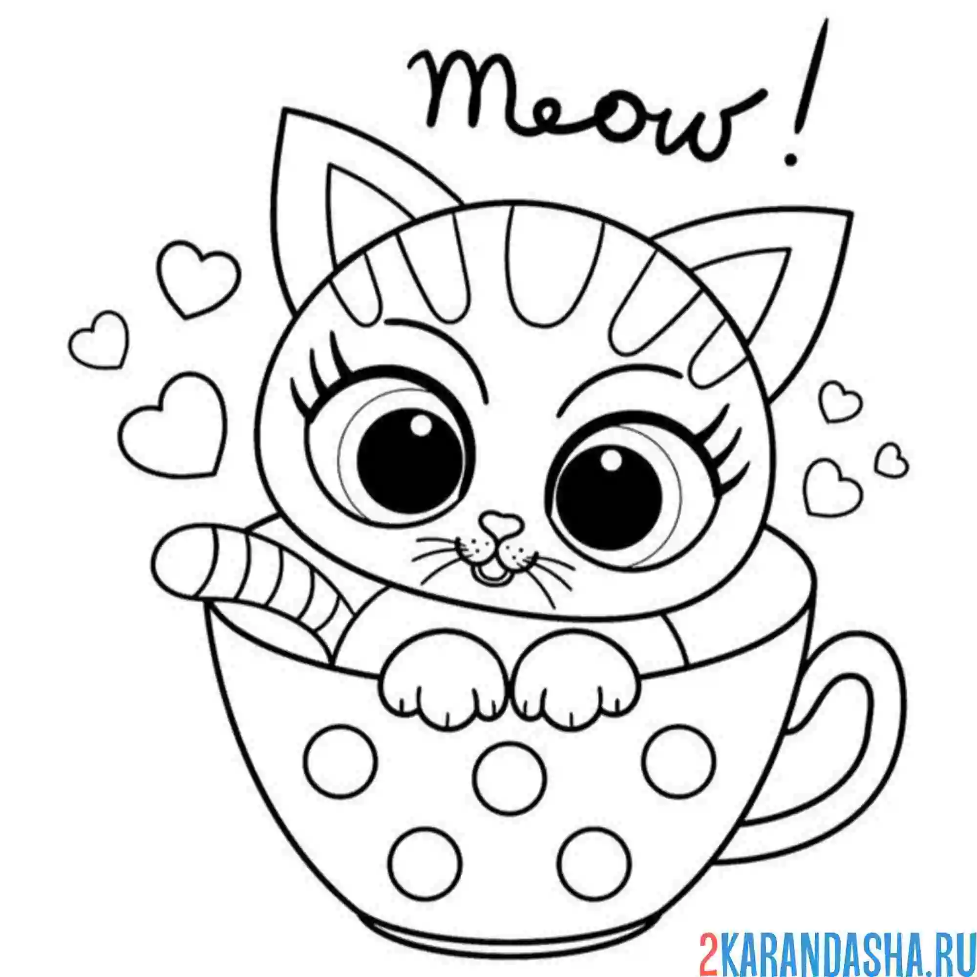 Раскраска мяк котик в чашке