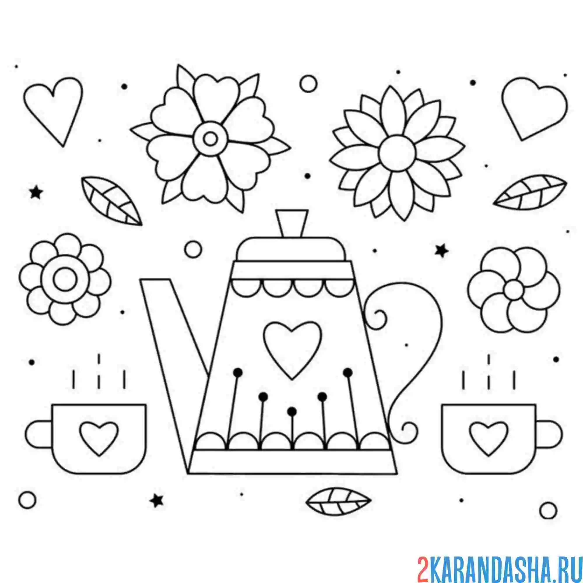Раскраска чайная тема чашки и чайник