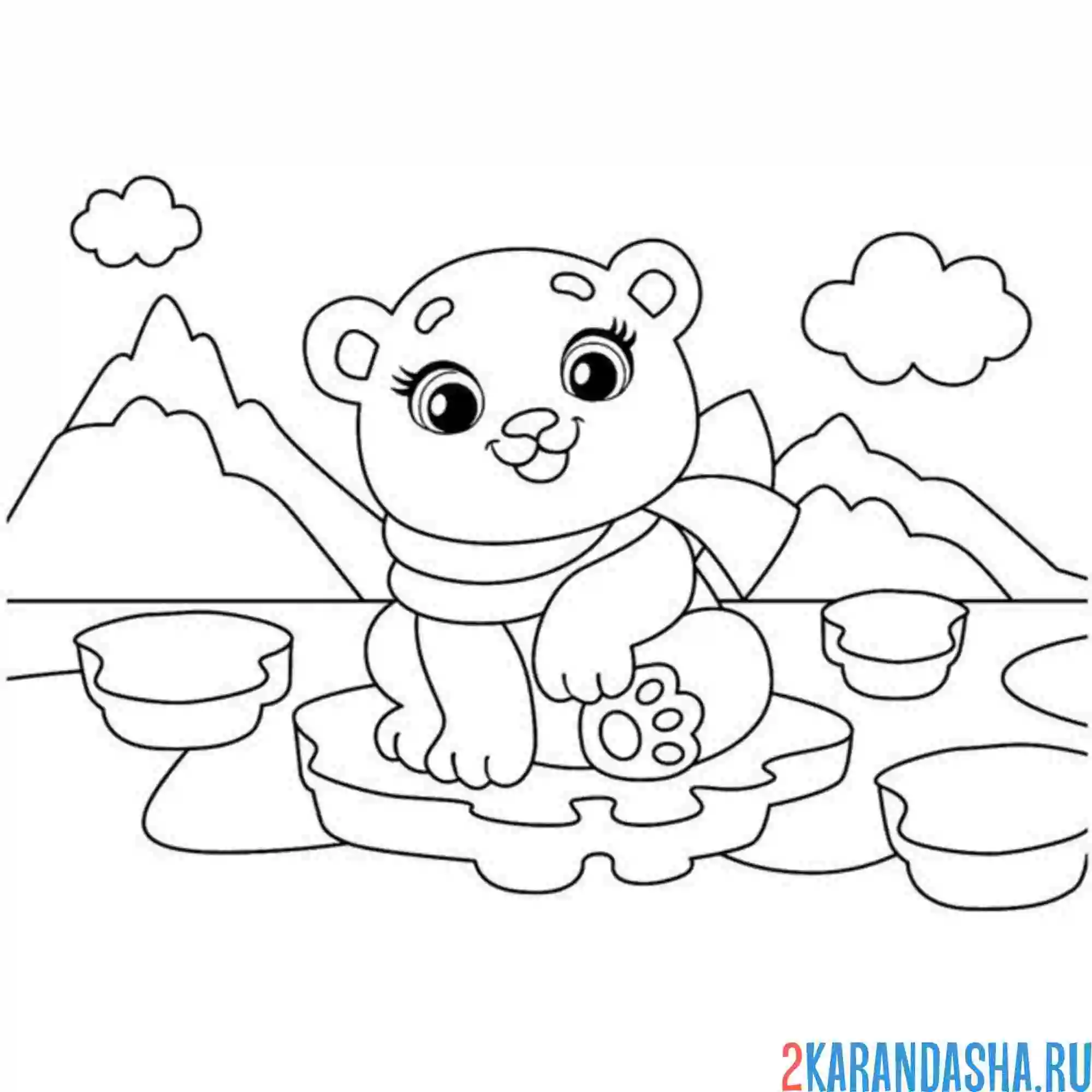 Раскраска красивый мишка на льдине