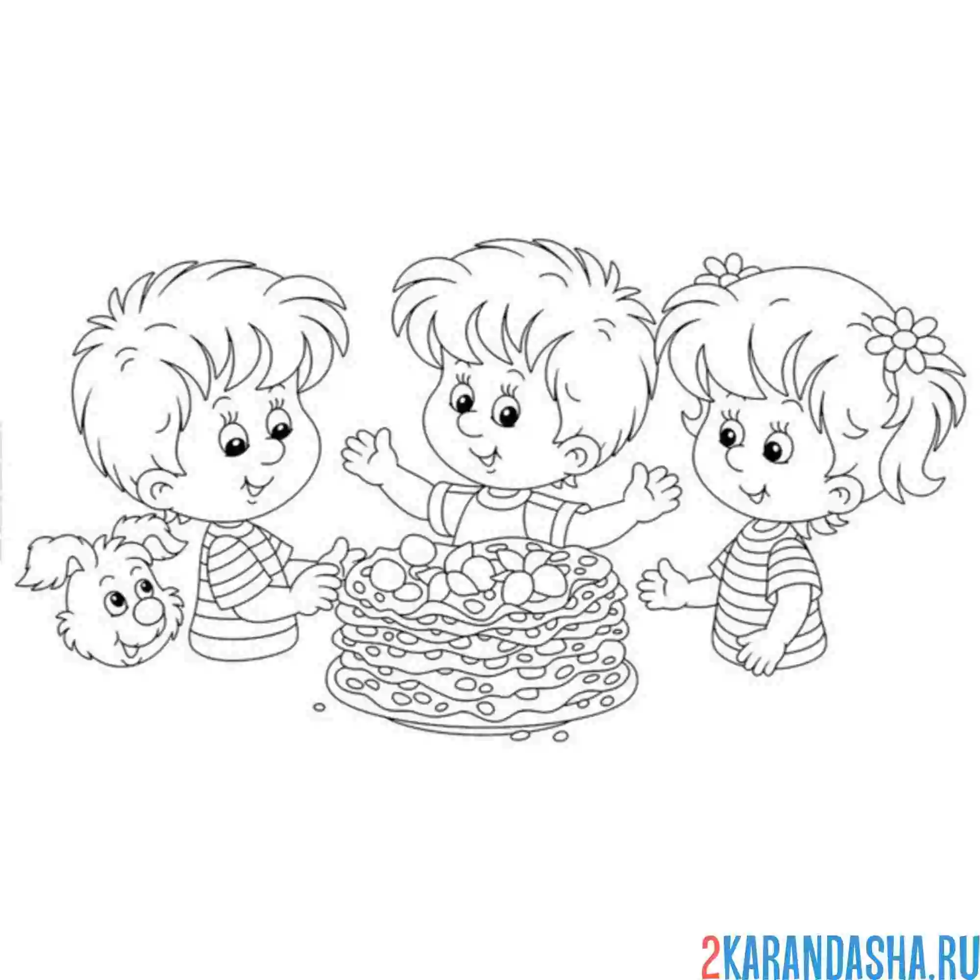 Раскраска дети блины масленица