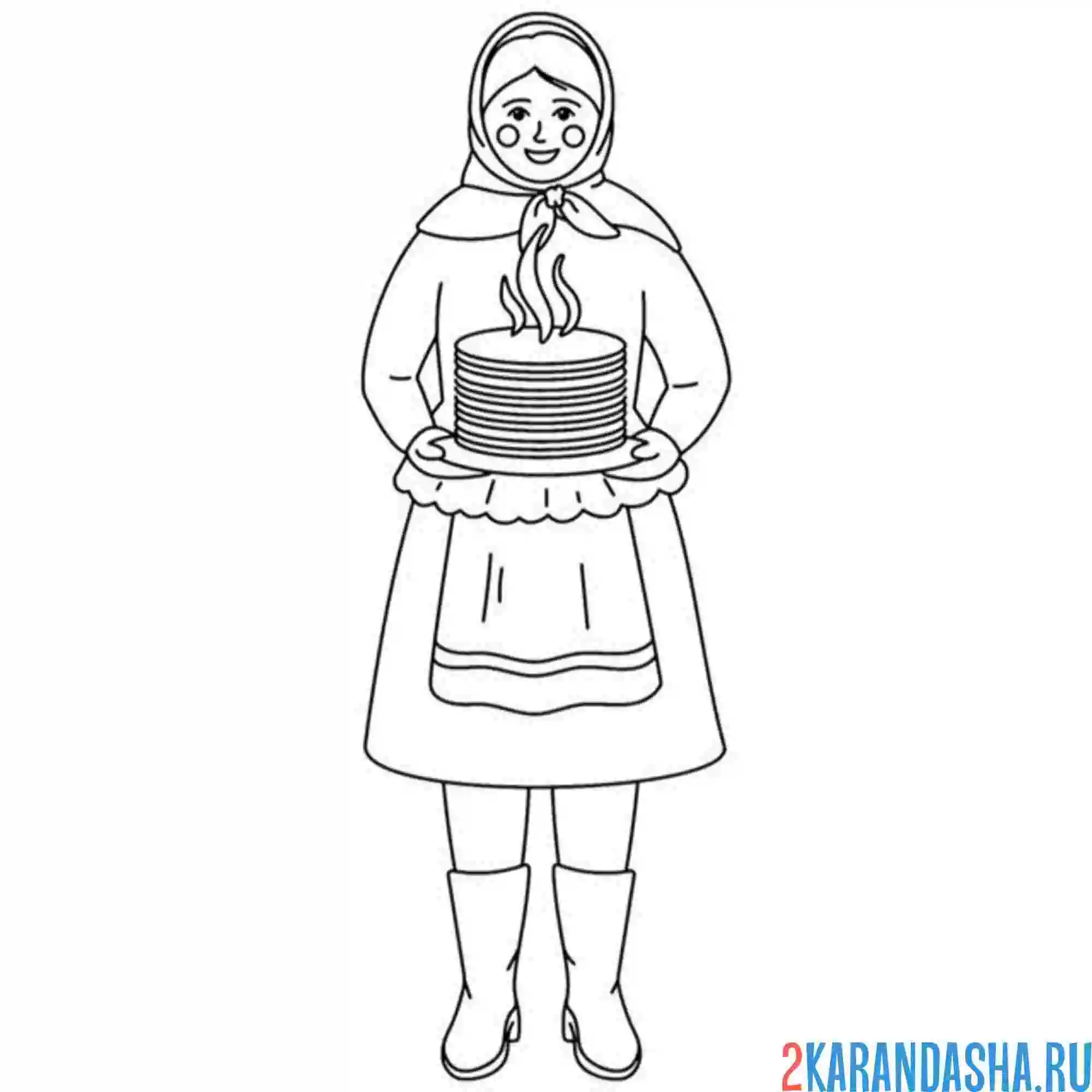 Раскраска русская девушка с блинами