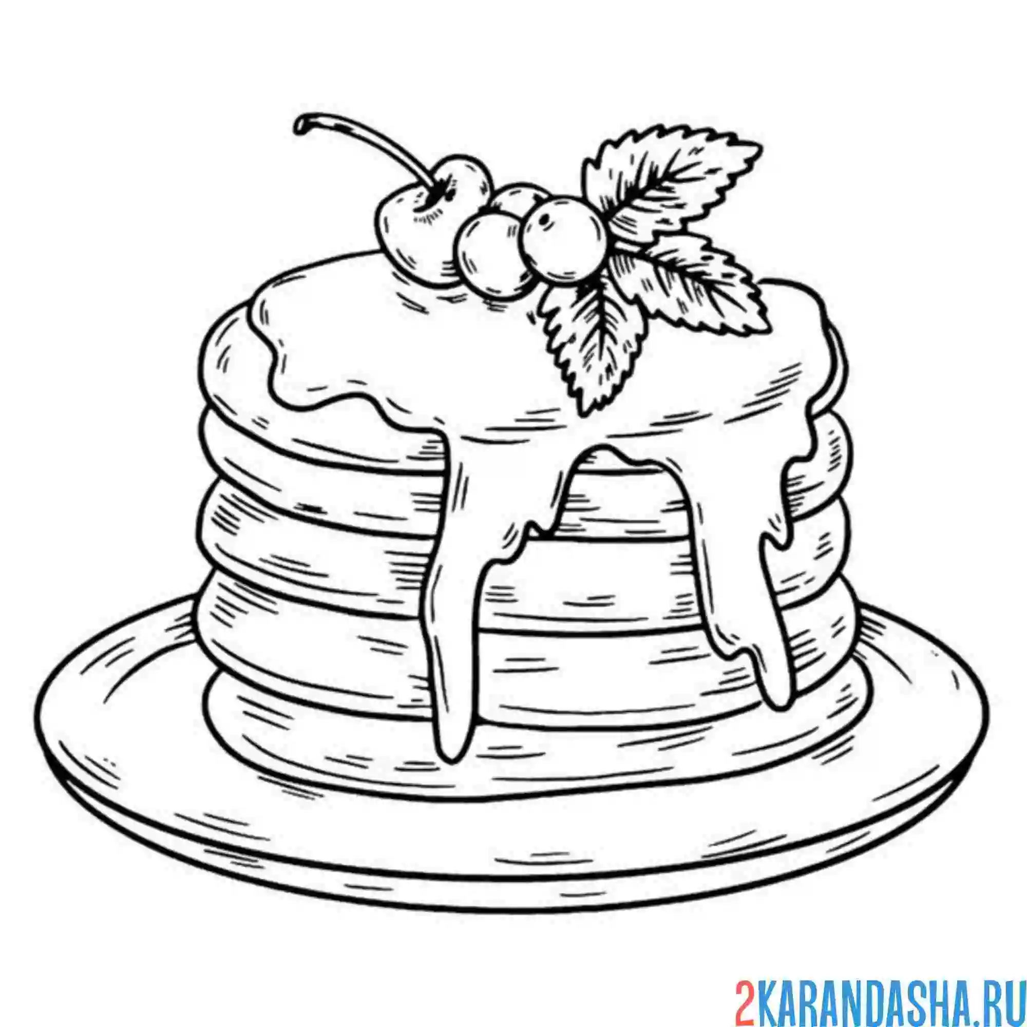 Раскраска стопка блины на тарелке