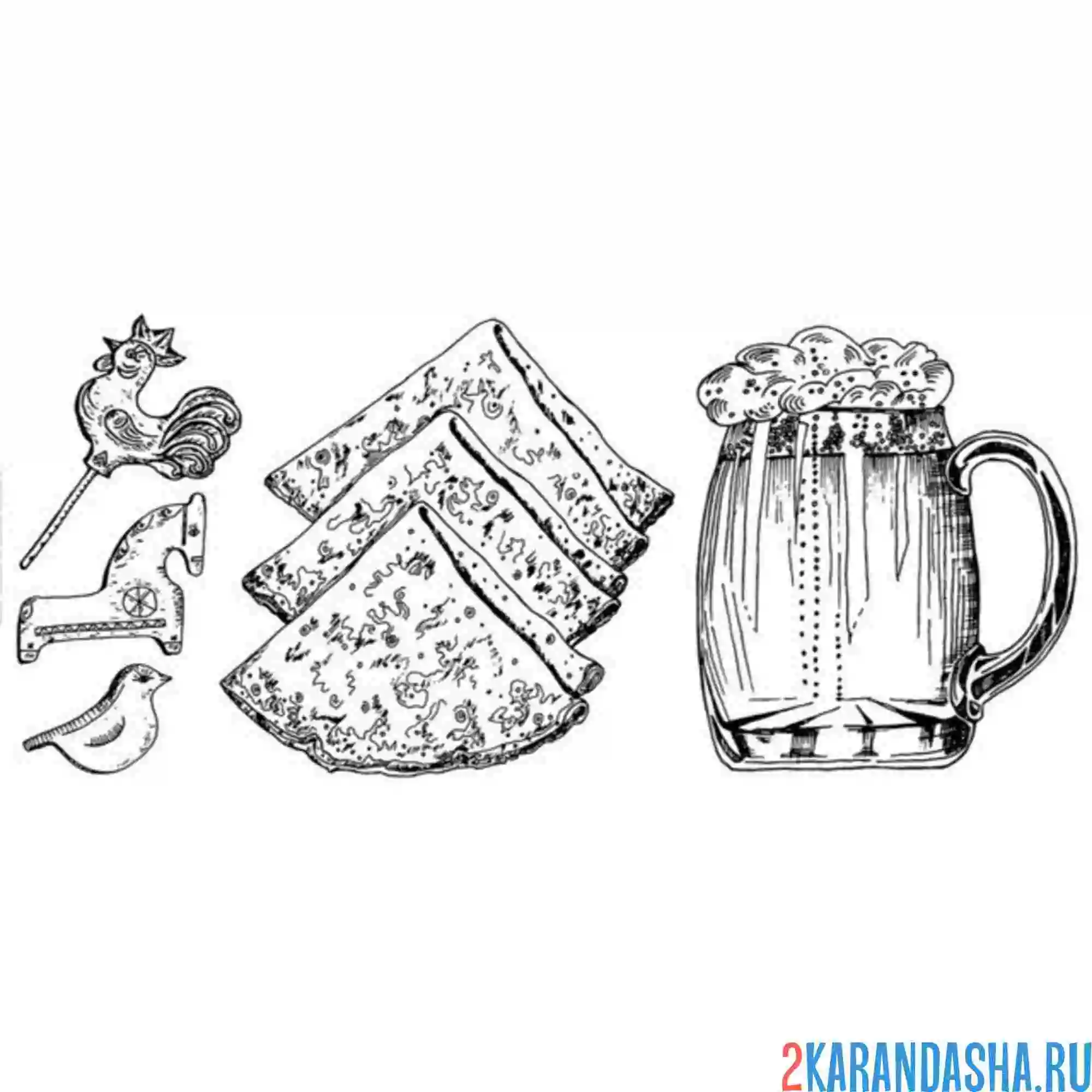 Раскраска русские традиции квас леденец петушок блины