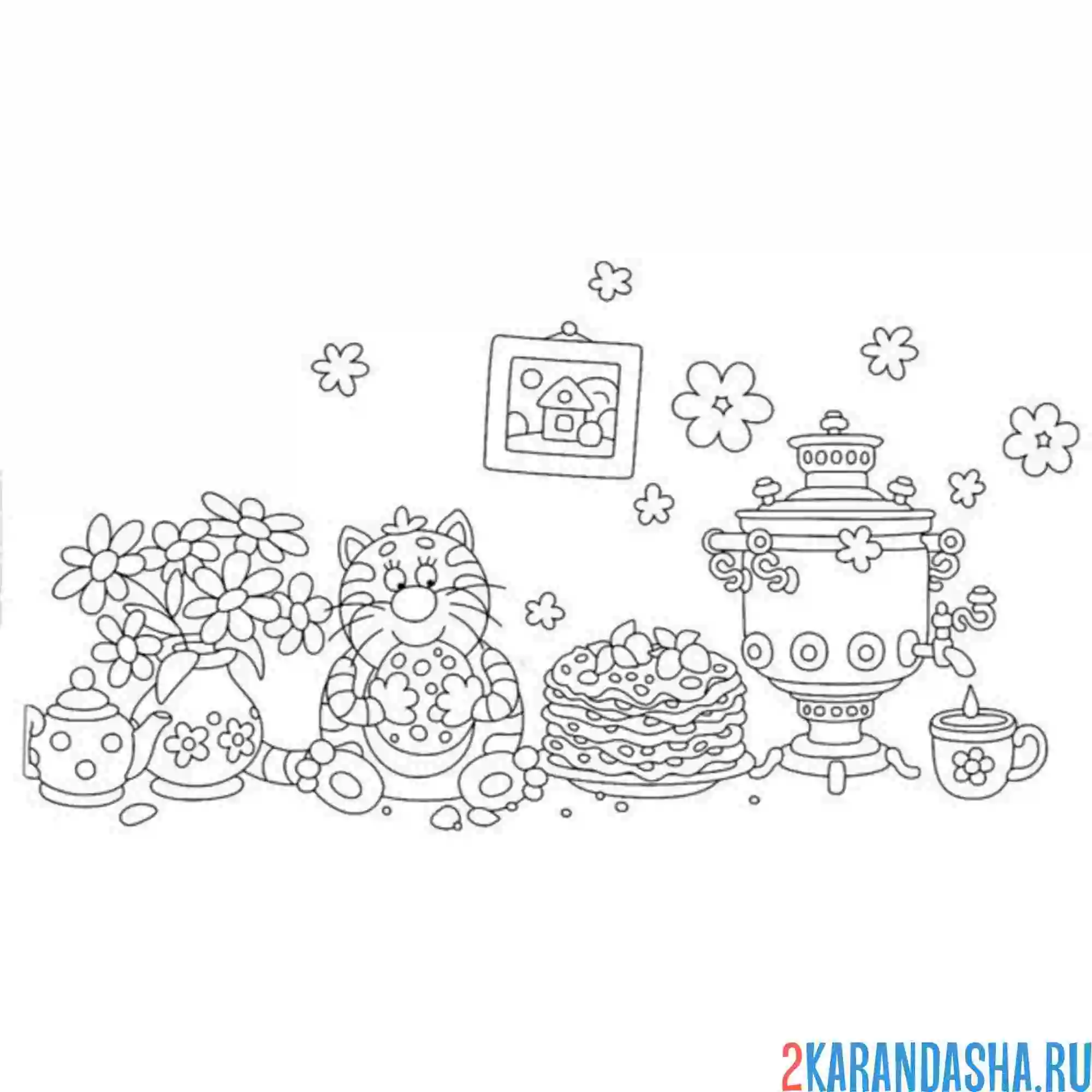 Раскраска кот ест блины масленица