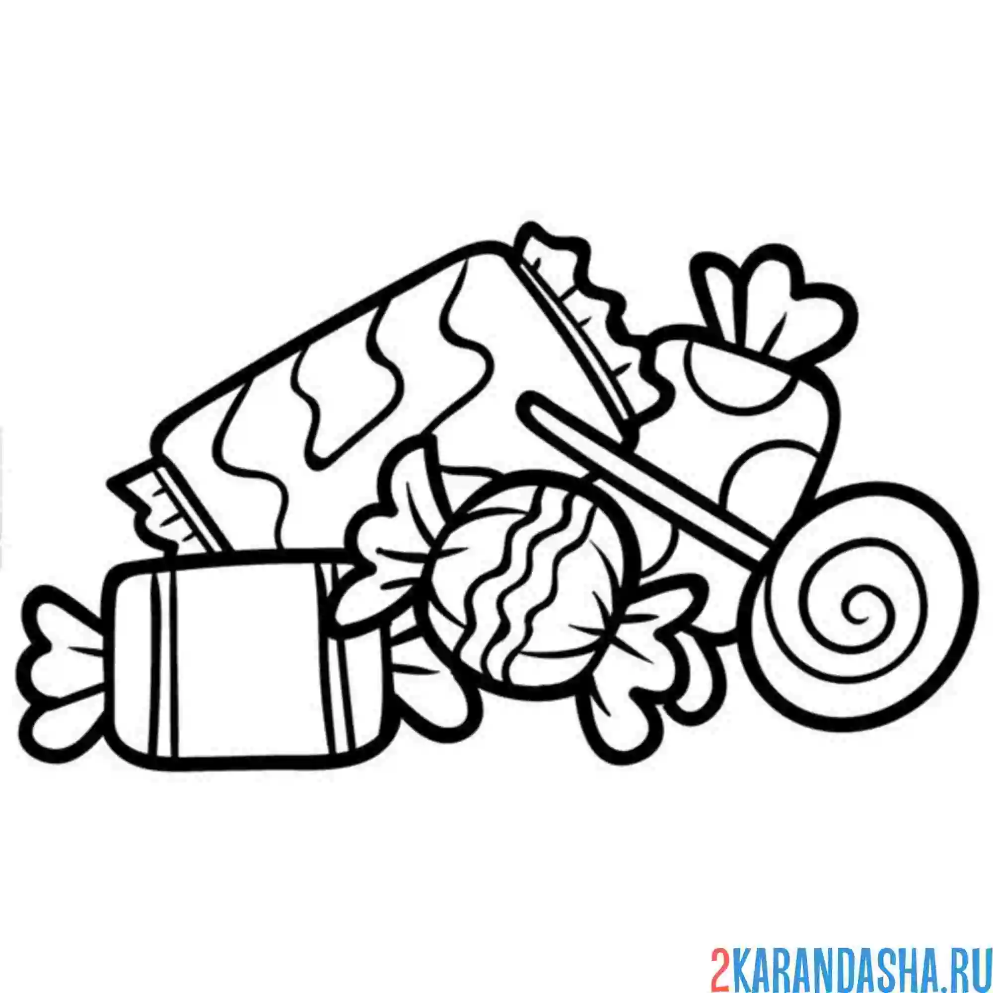 Раскраска горка сладостей конфеты