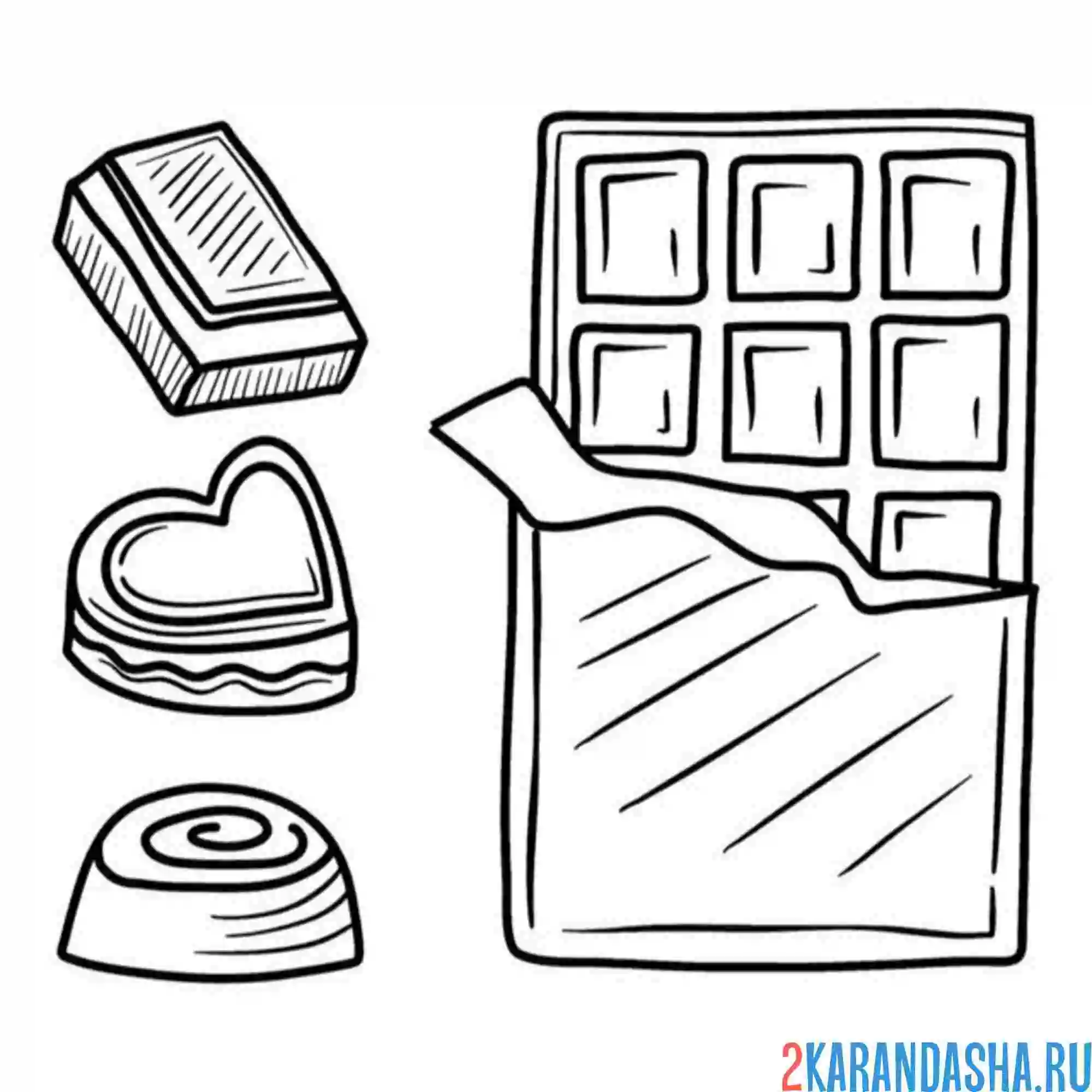 Раскраска горький шоколад и конфеты