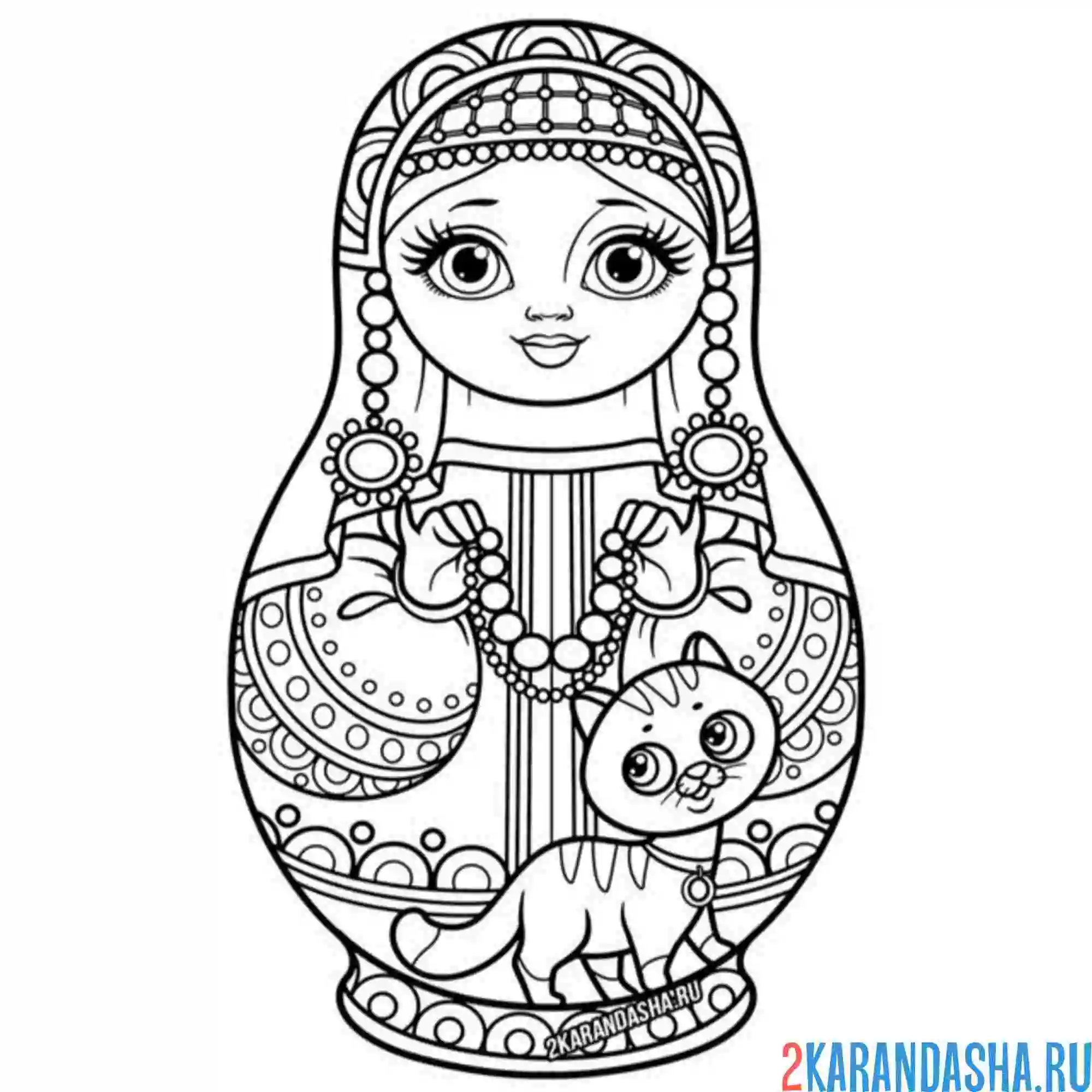 Раскраска русская матрешка красавица
