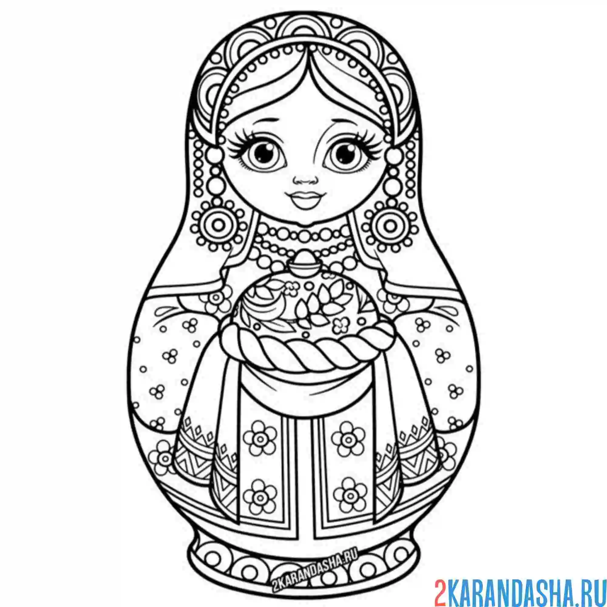 Раскраска матрешка и хлеб