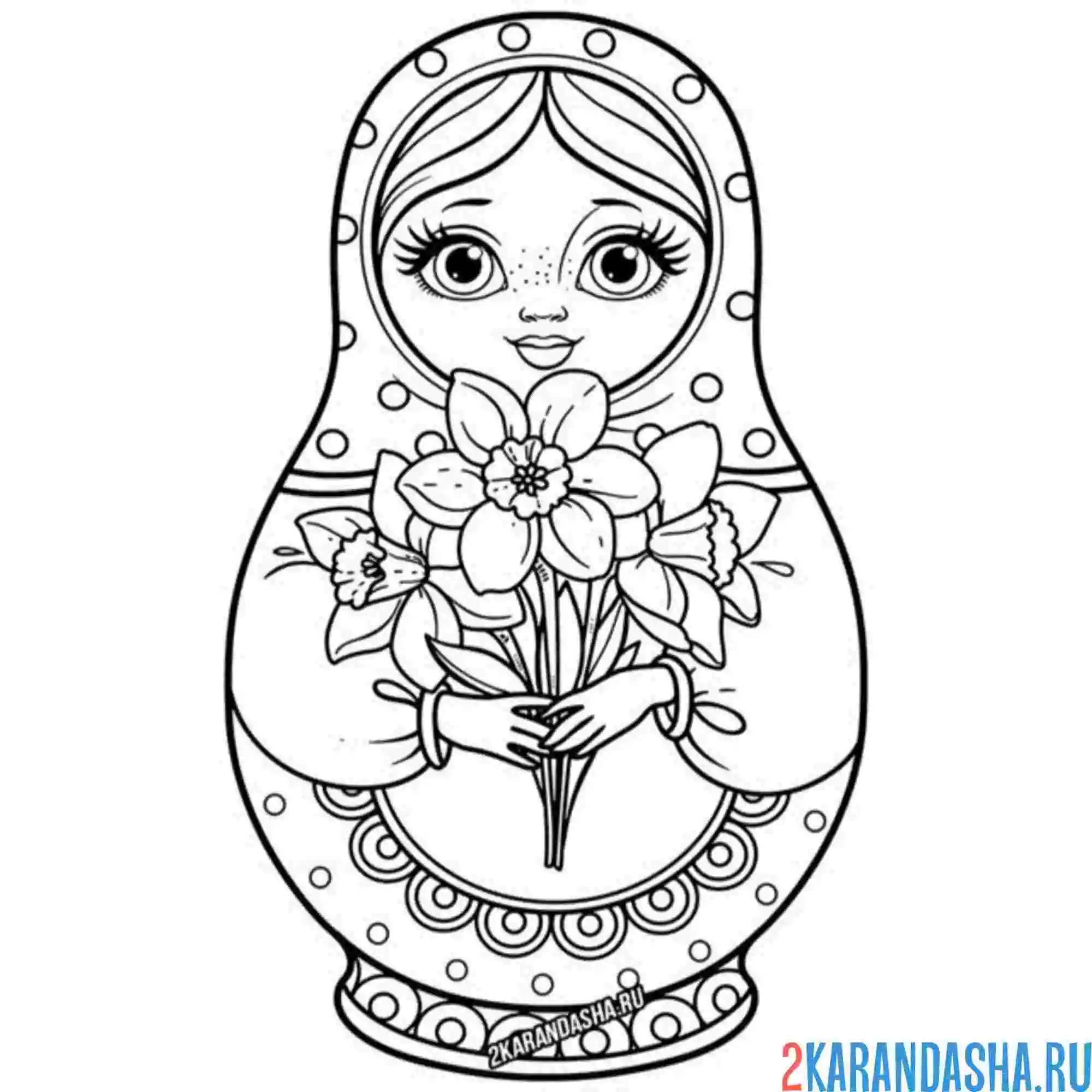 Раскраска матрешка с цветами