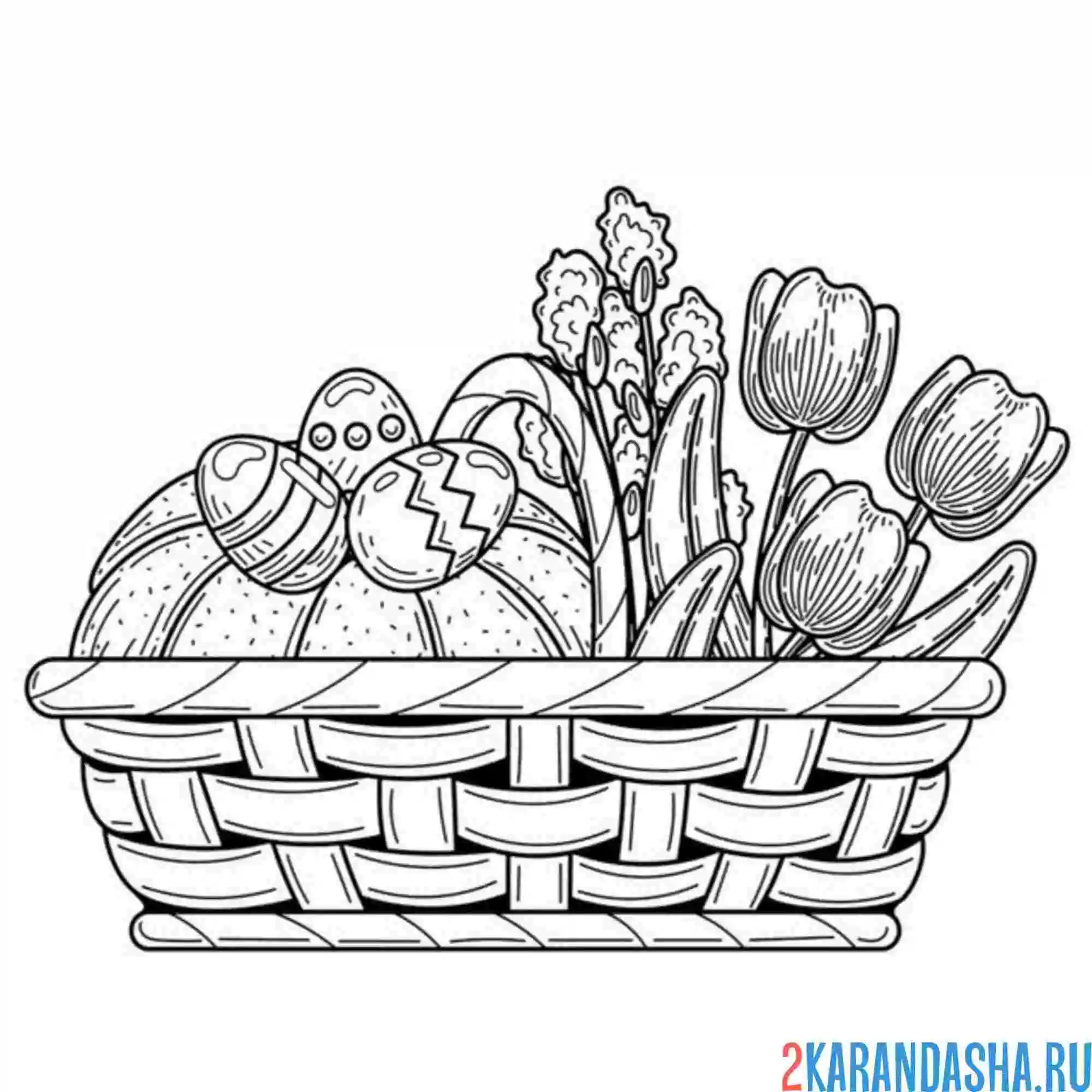 Раскраска тюльпаны и пасхальные яйца