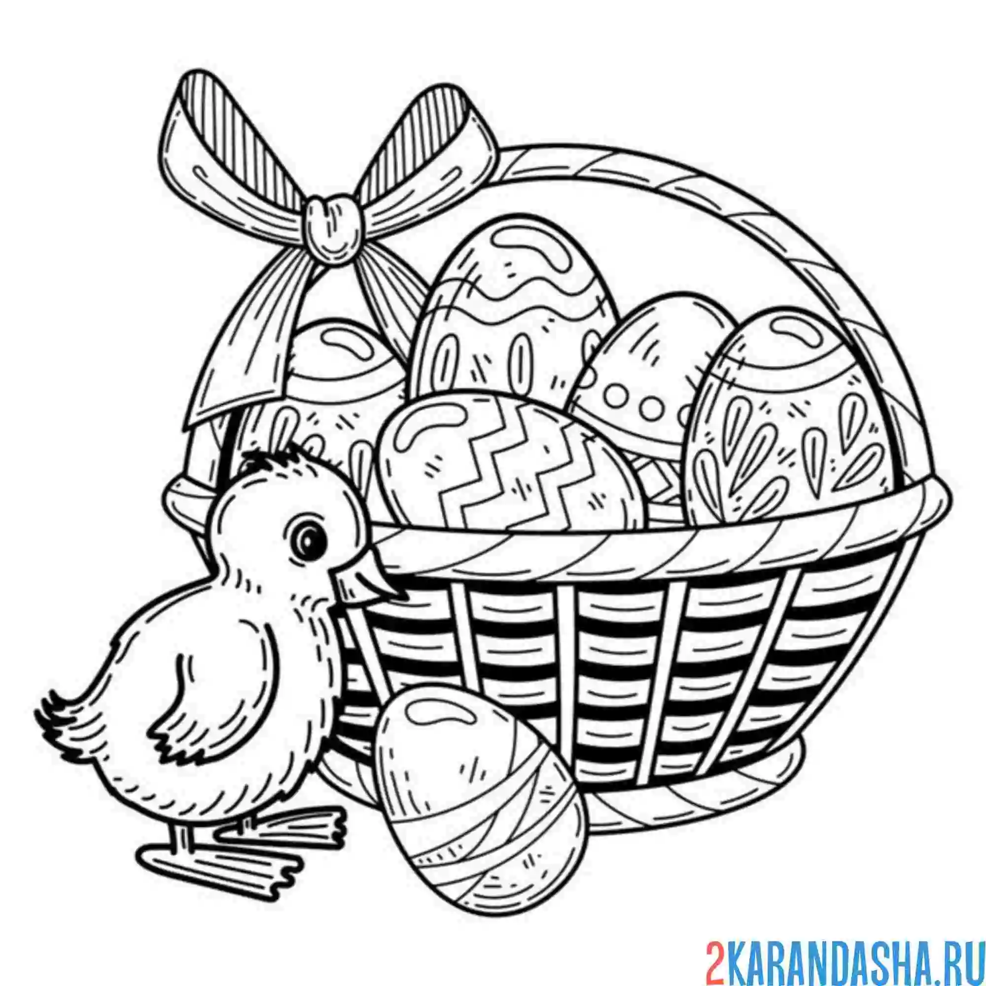 Раскраска цыпленок и пасхальные яйца