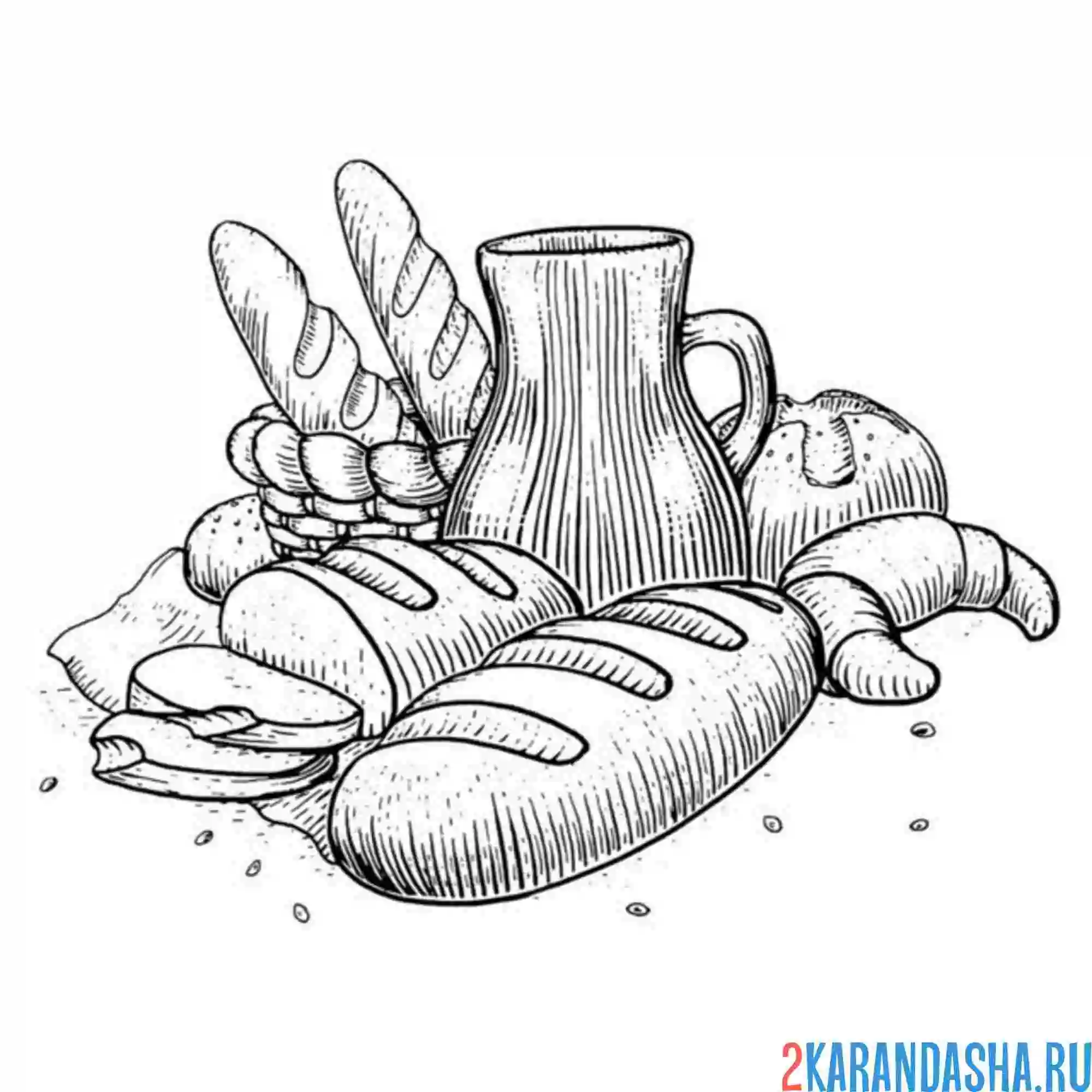 Раскраска хлеб батон рогалик