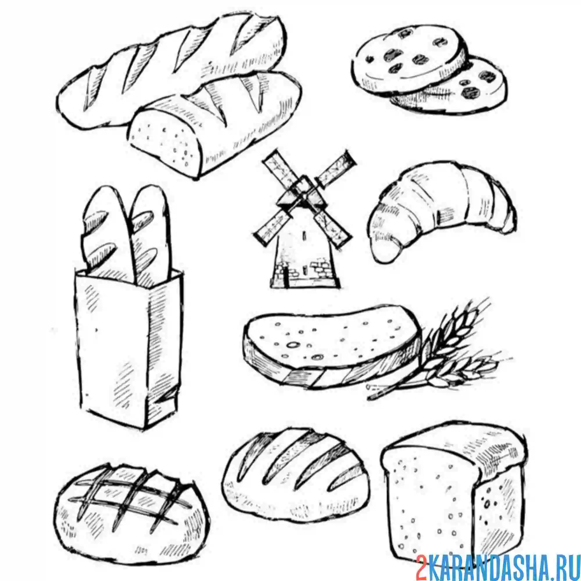 Раскраска разные виды хлеба