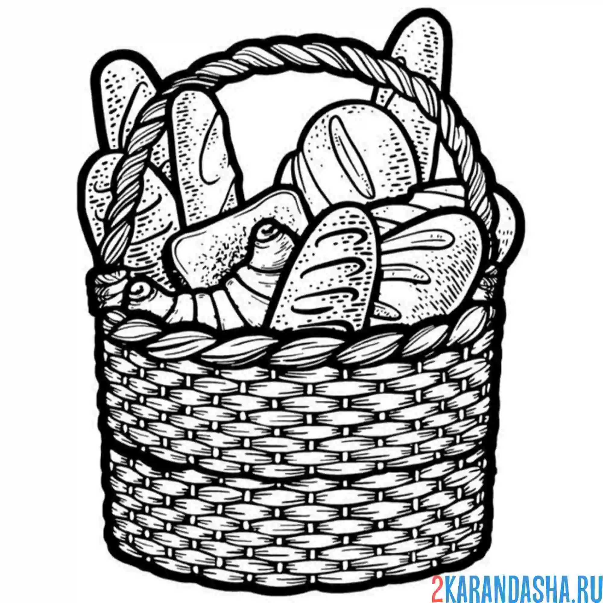 Раскраска корзинка с хлебом