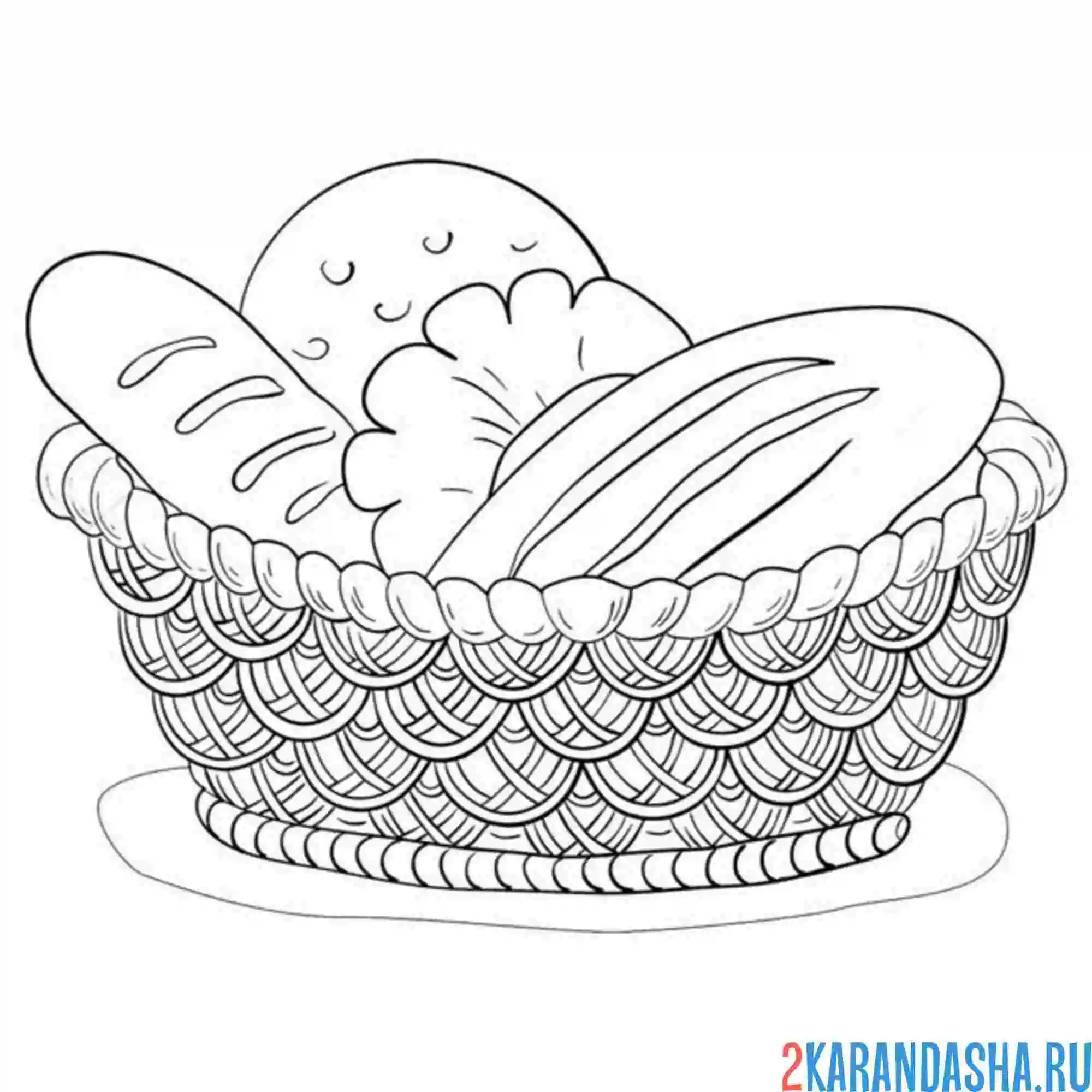 Раскраска корзина полная хлеба