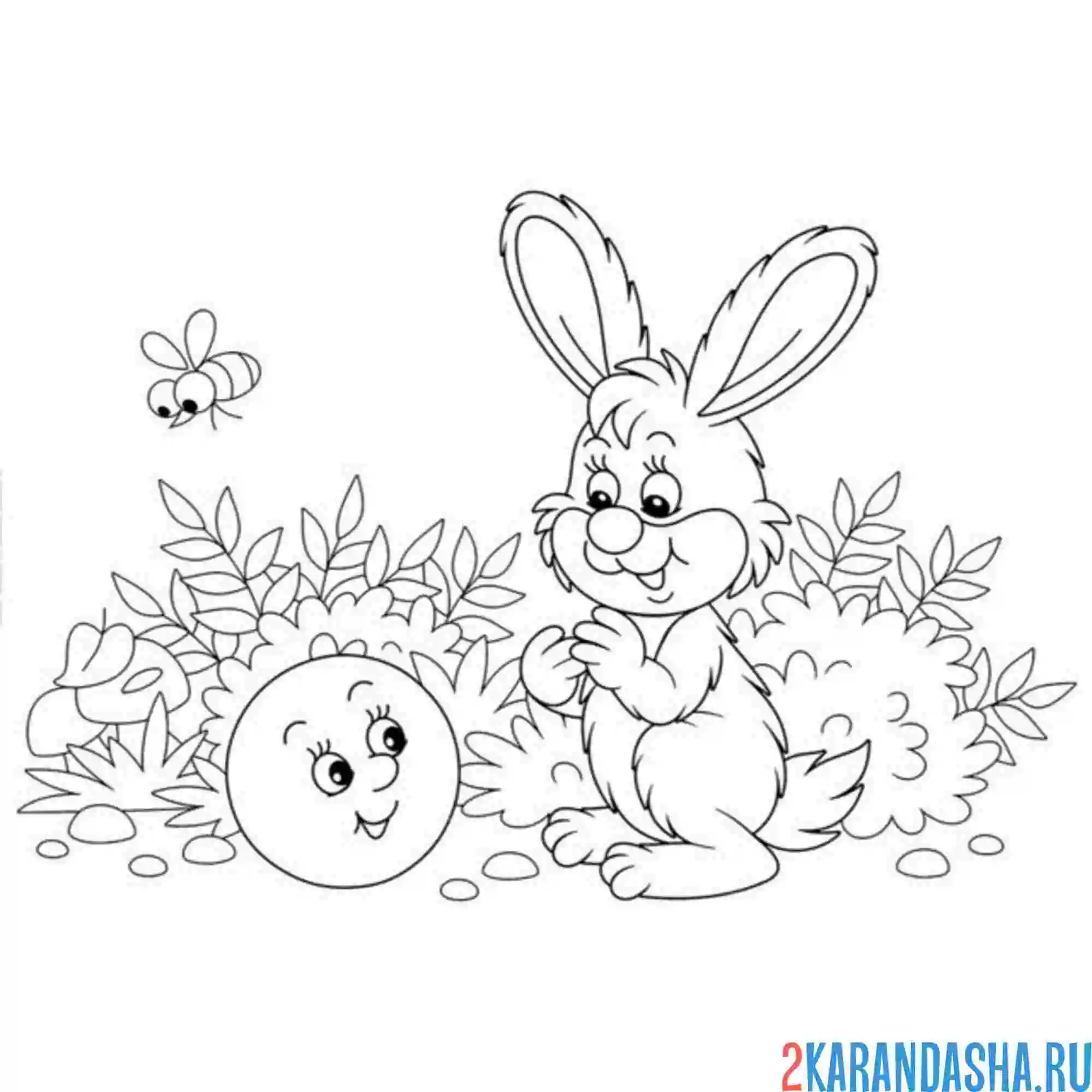 Раскраска колобок встретил зайчика