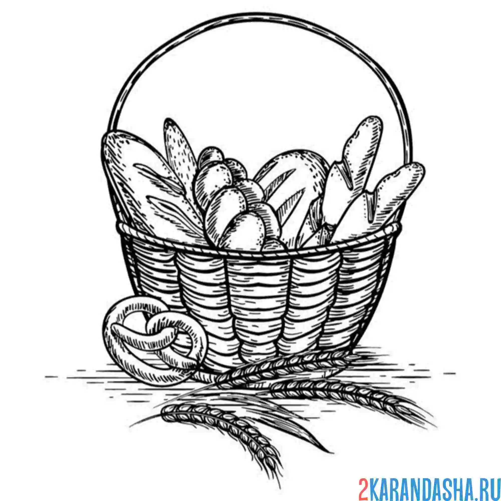 Раскраска корзинка полная хлеба