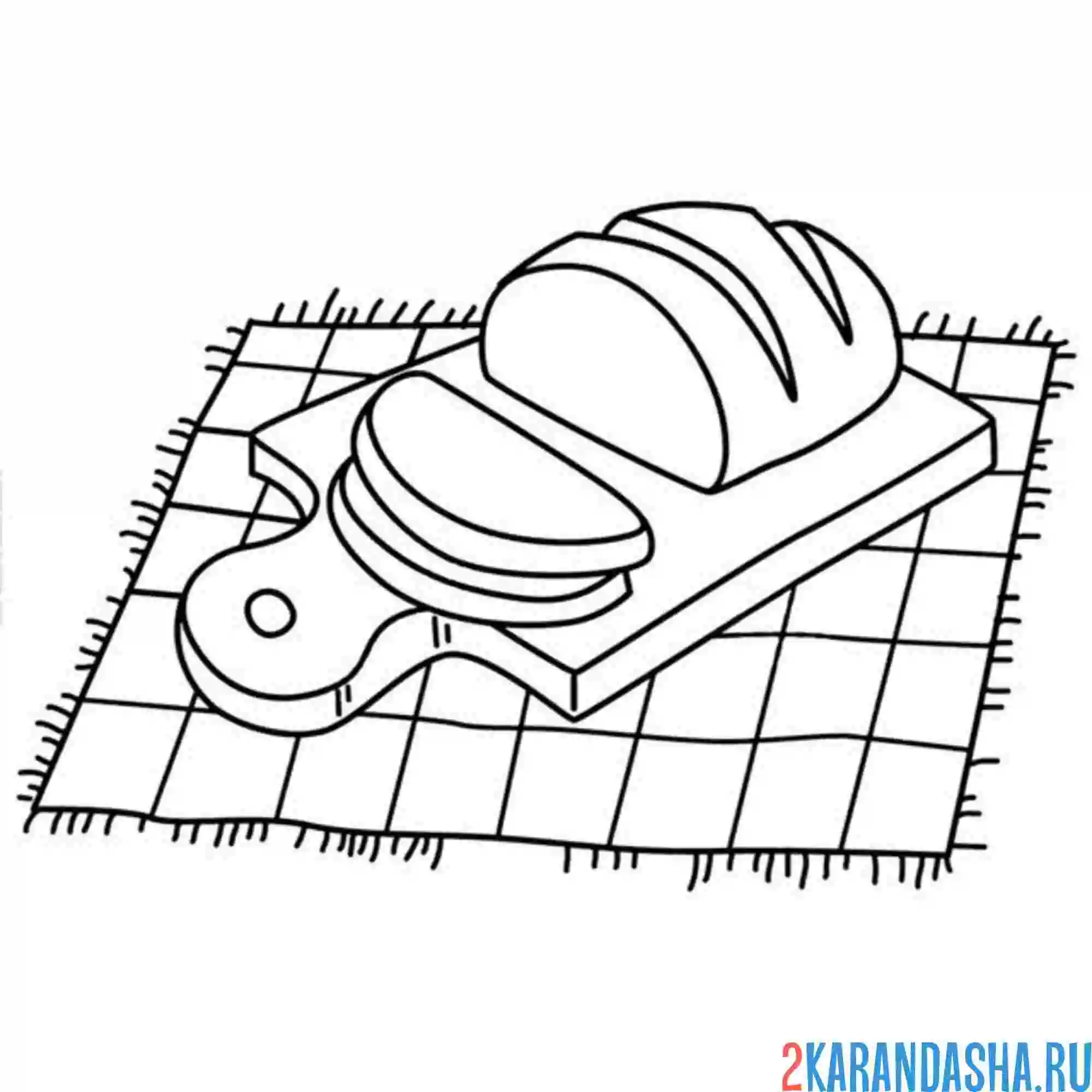 Раскраска хлеб на доске и салфетке