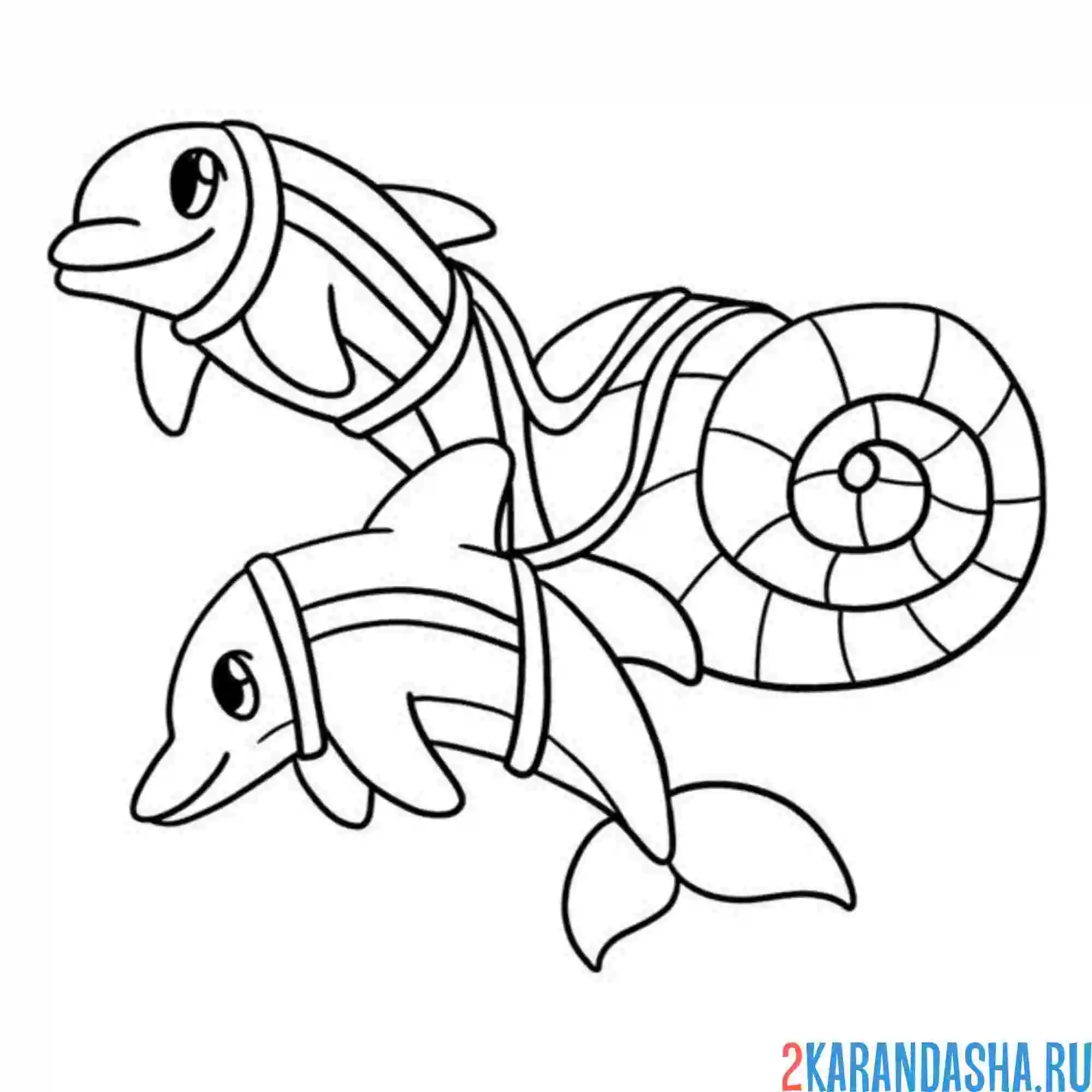 Раскраска смешные дельфины