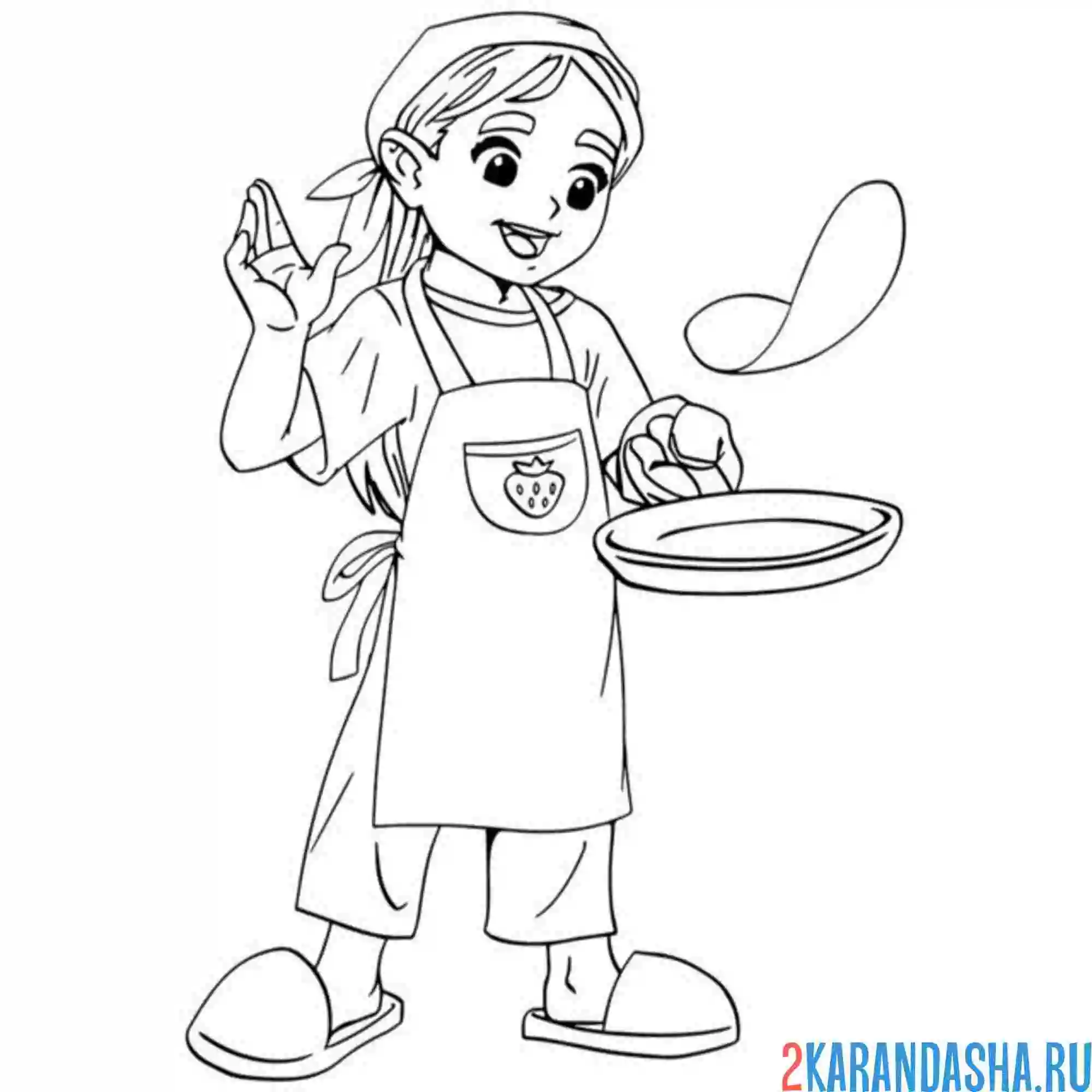 Раскраска девочка готовит лепешку