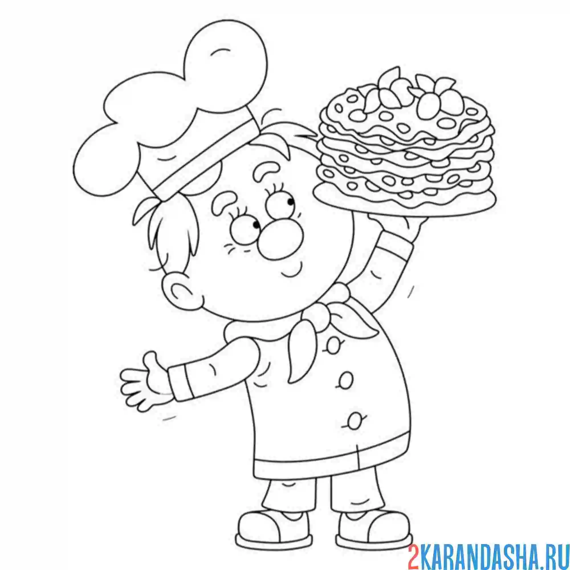 Раскраска повар и блины