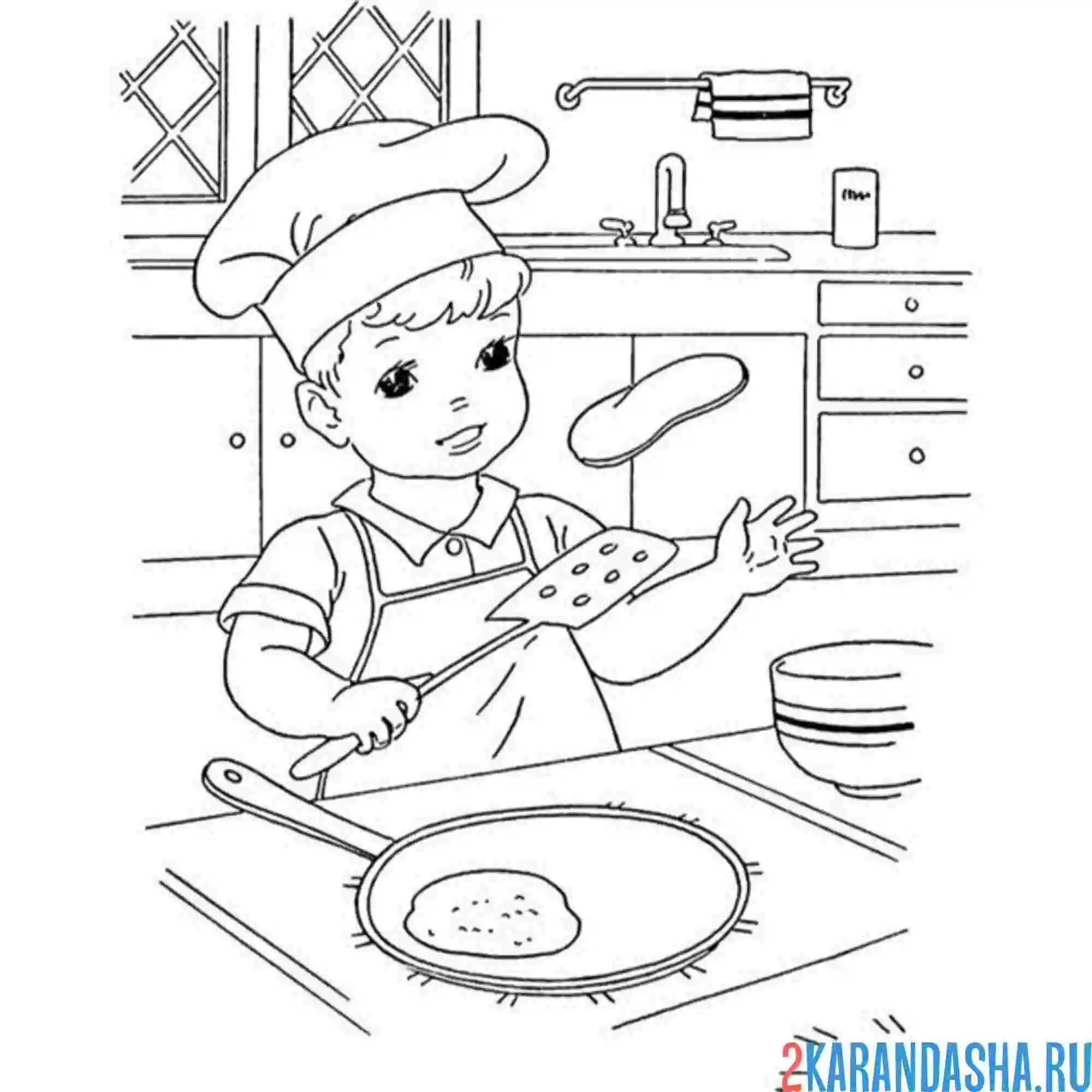 Раскраска малыш повар