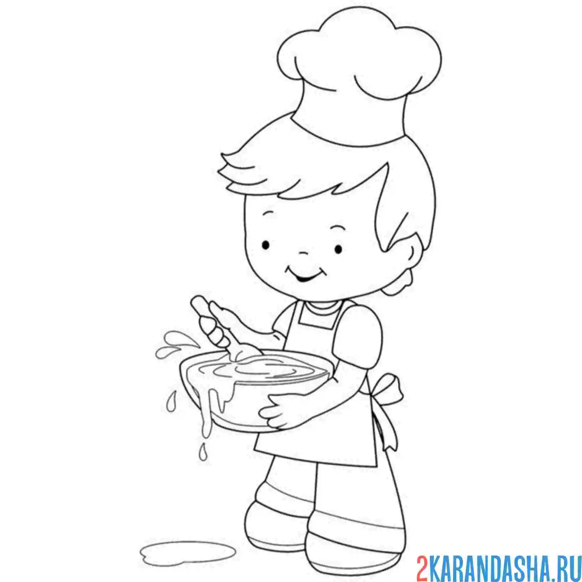 Раскраска молодой начинающий повар