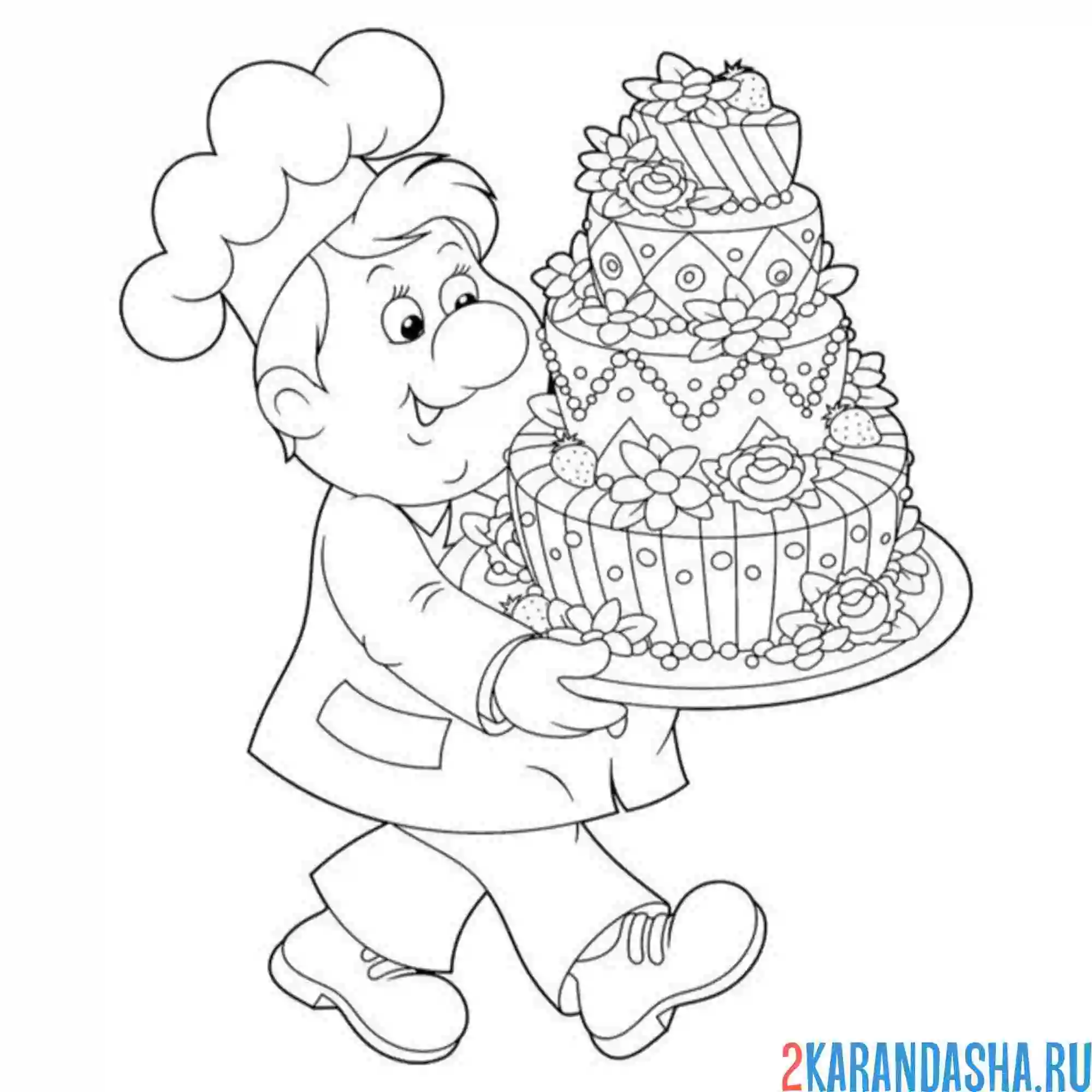 Раскраска торт и кондитер