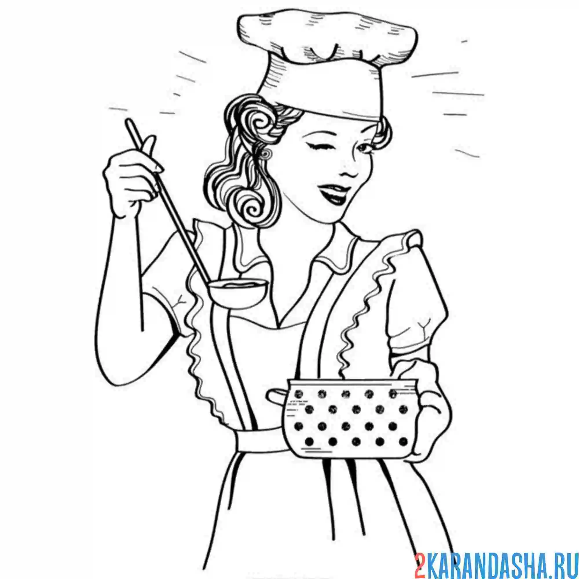 Раскраска девушка готовит