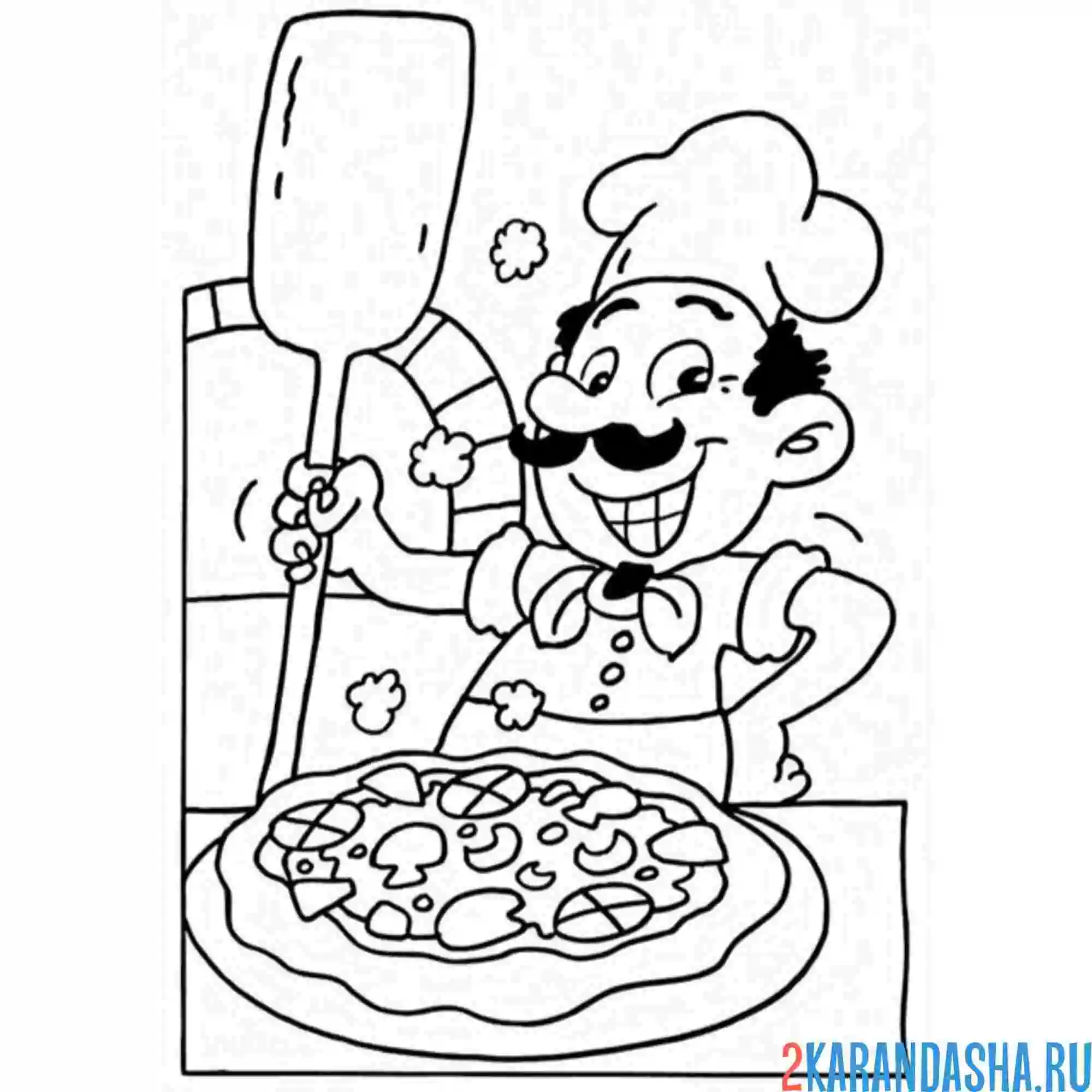 Раскраска пицца печь и повар