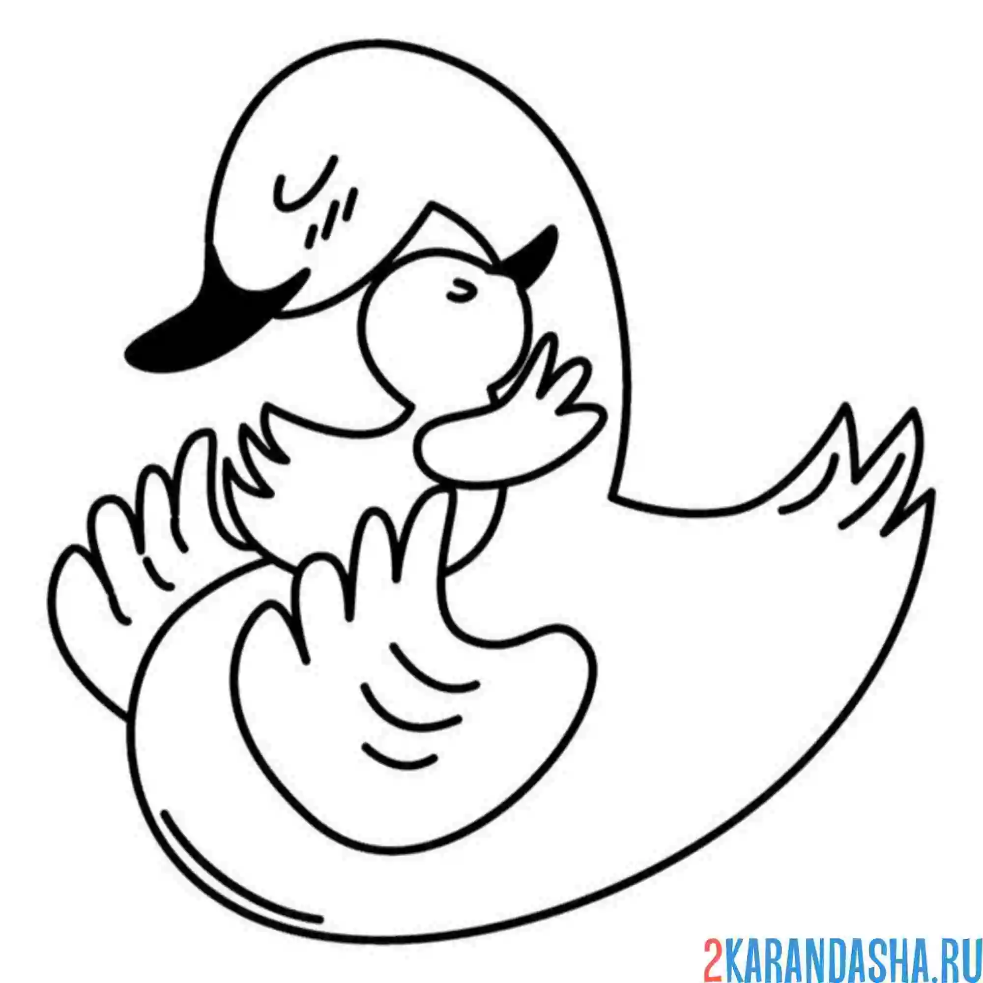 Раскраска утенок обнимает маму утку