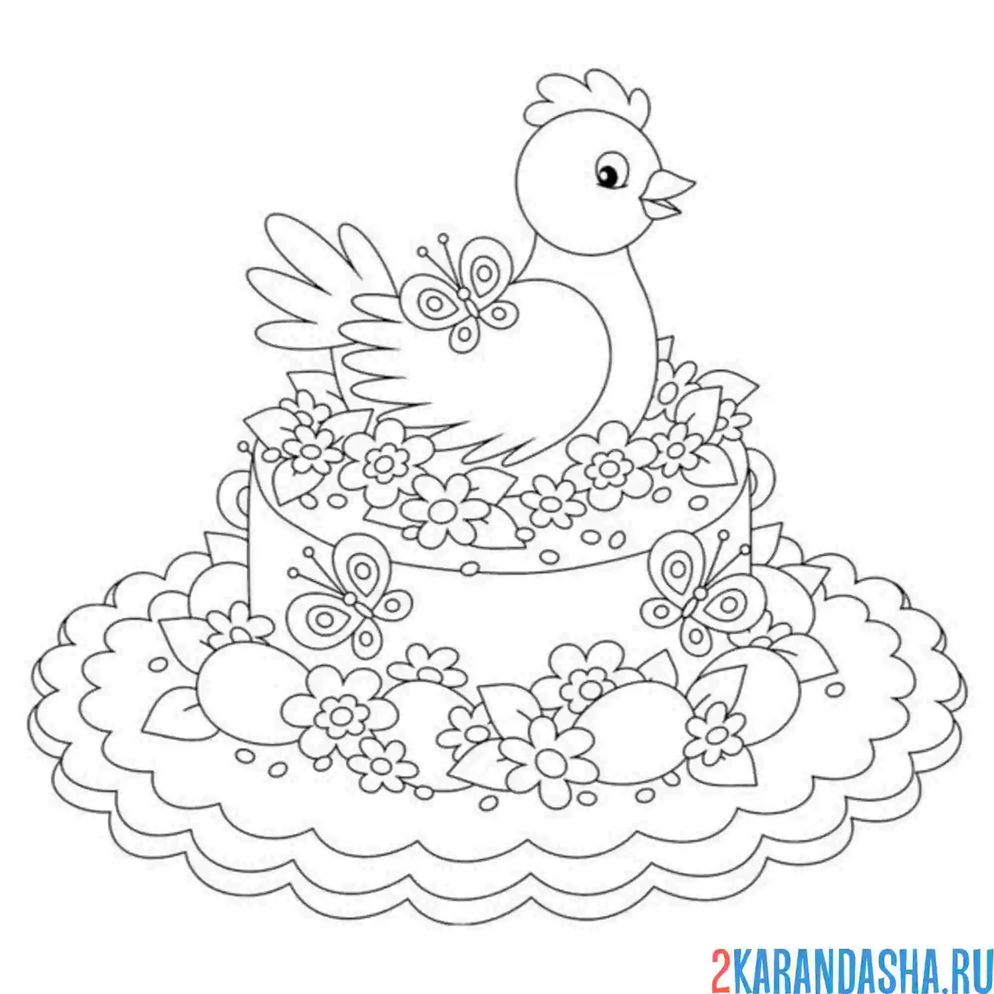 Раскраска съедобная курочка на торте