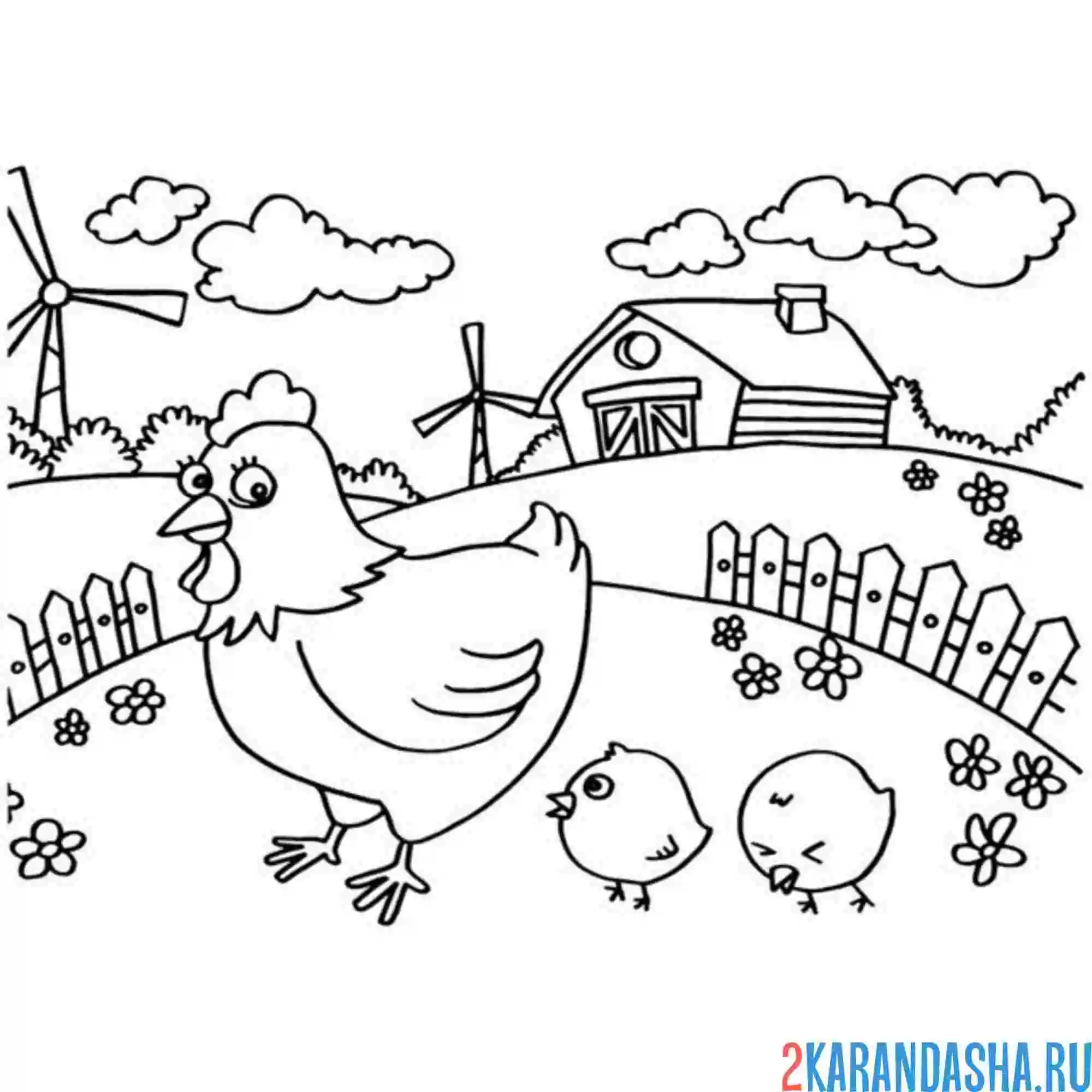 Раскраска курица на ферме