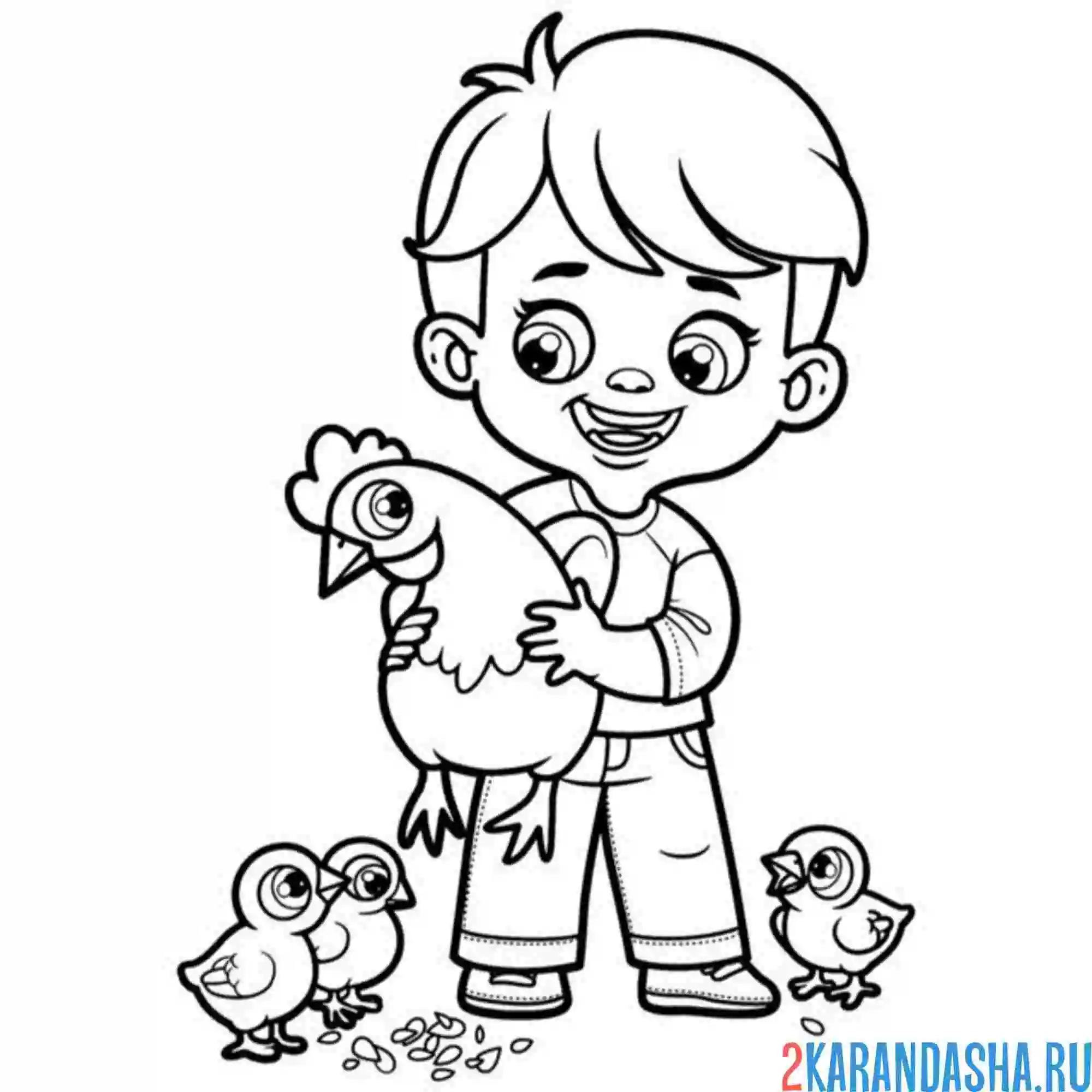 Раскраска мальчик поймал курицу