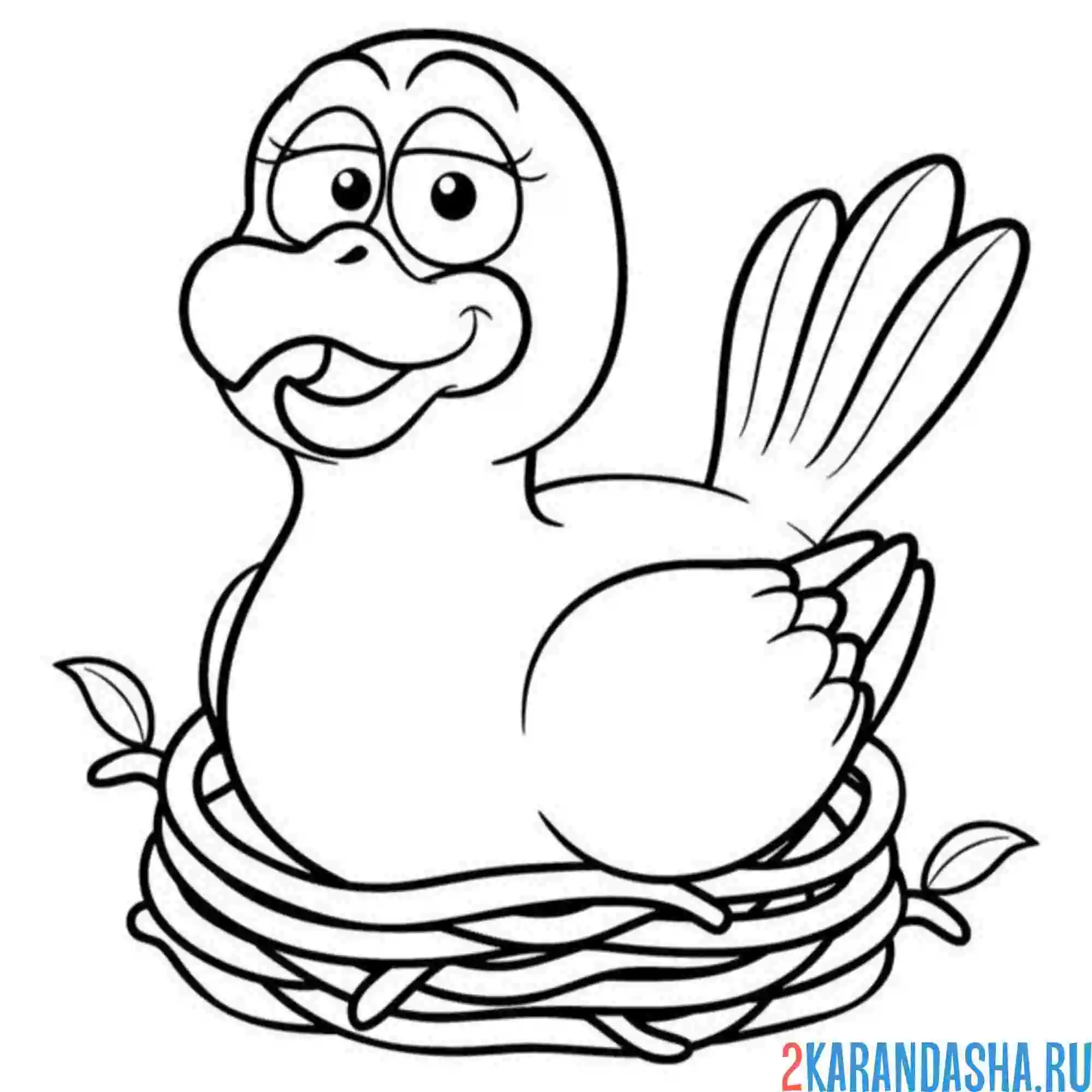 Раскраска птица в гнезде