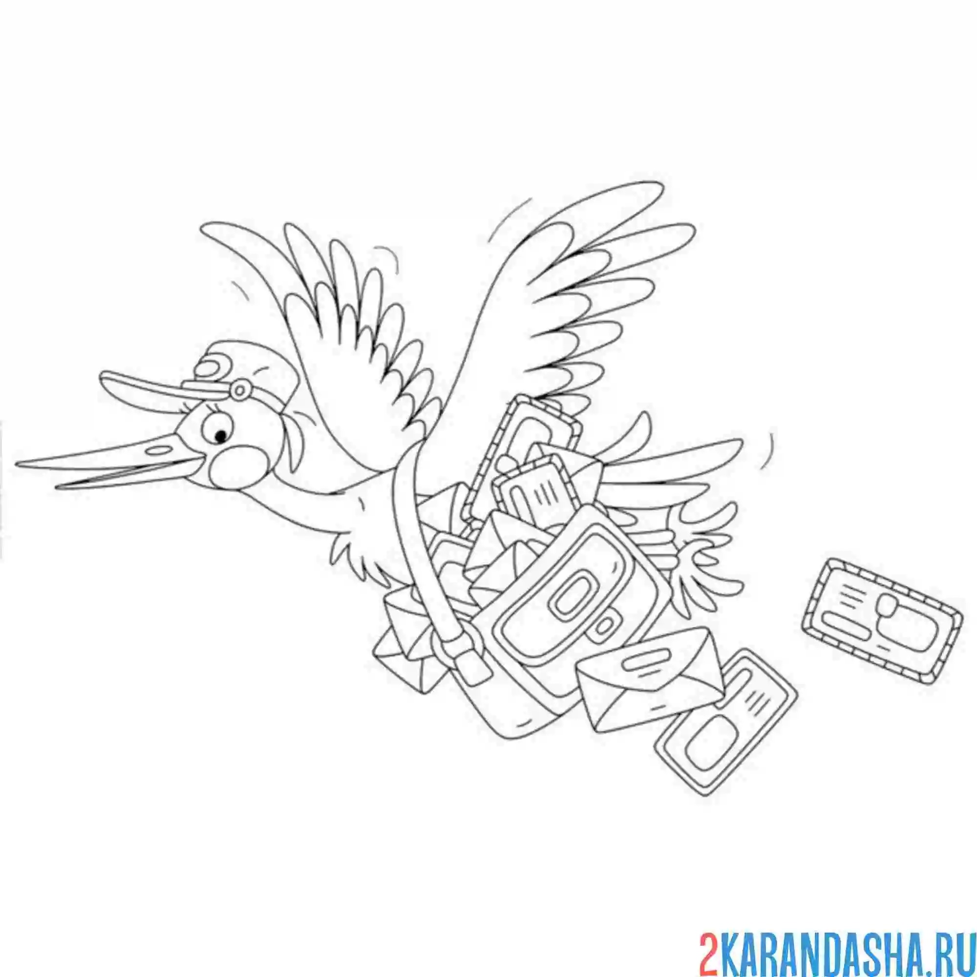 Раскраска аист-почтальон летит