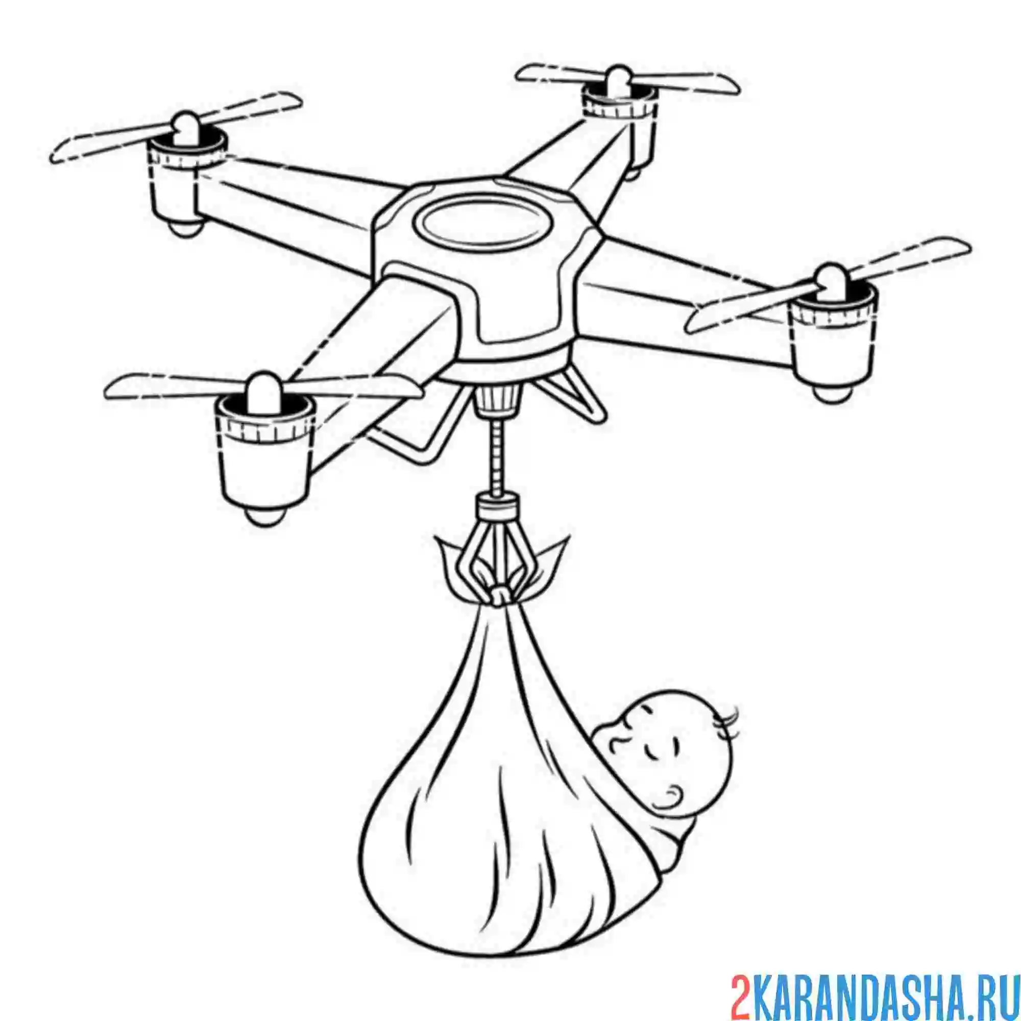 Раскраска квадрокоптер и малыш