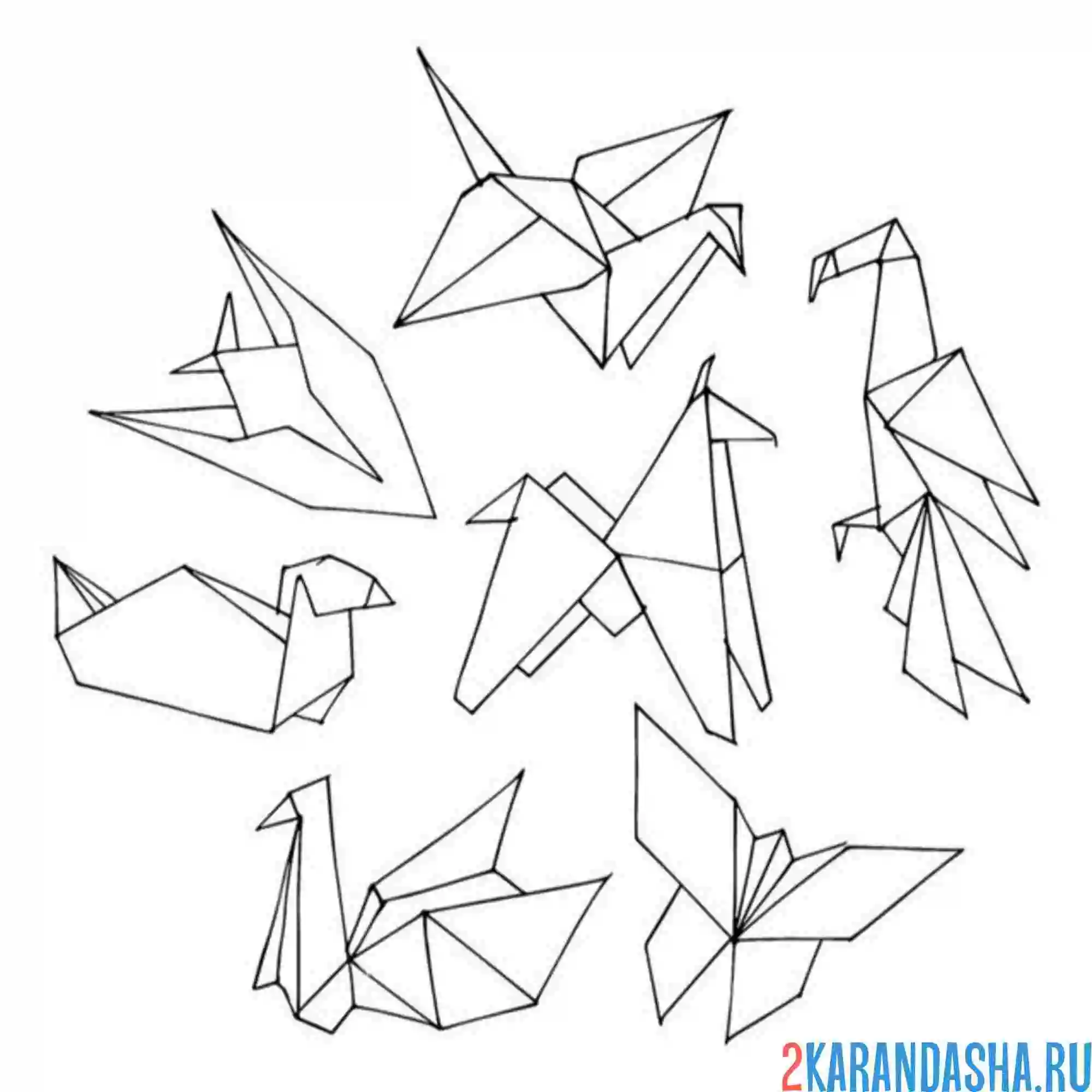 Раскраска бумажные оригами журавли