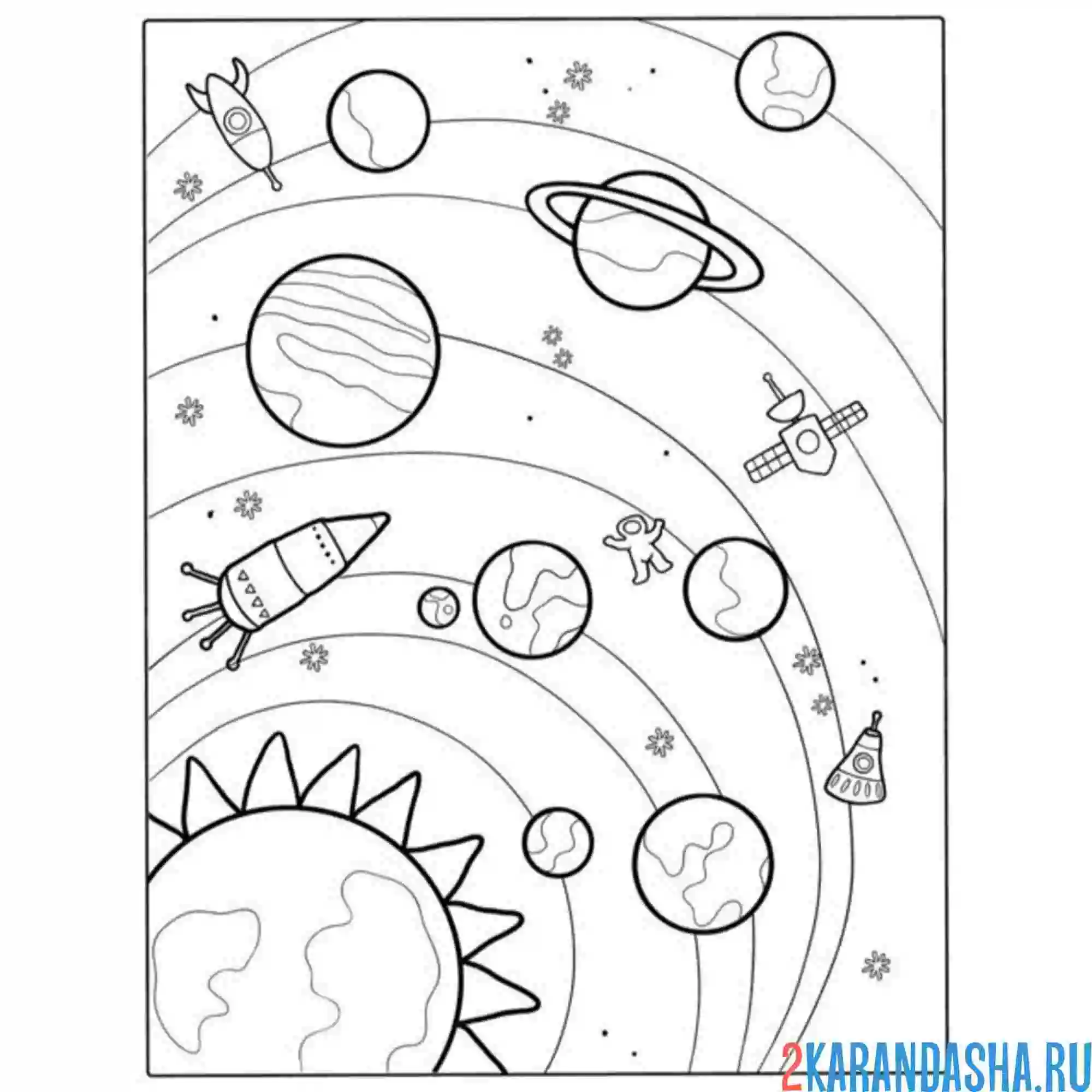 Раскраска планеты космос день космонавтики