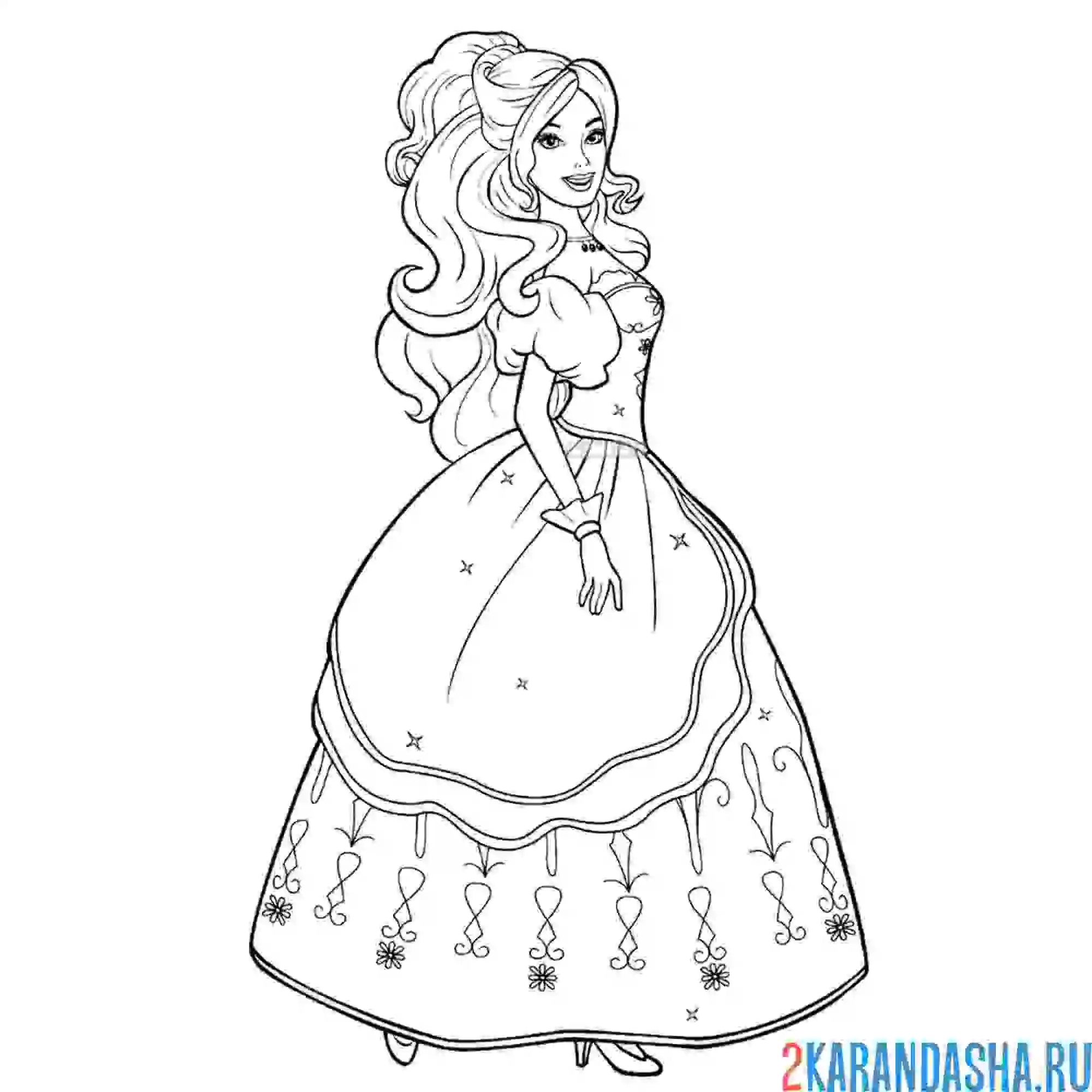 Раскраска barbie принцесса в праздничном платье