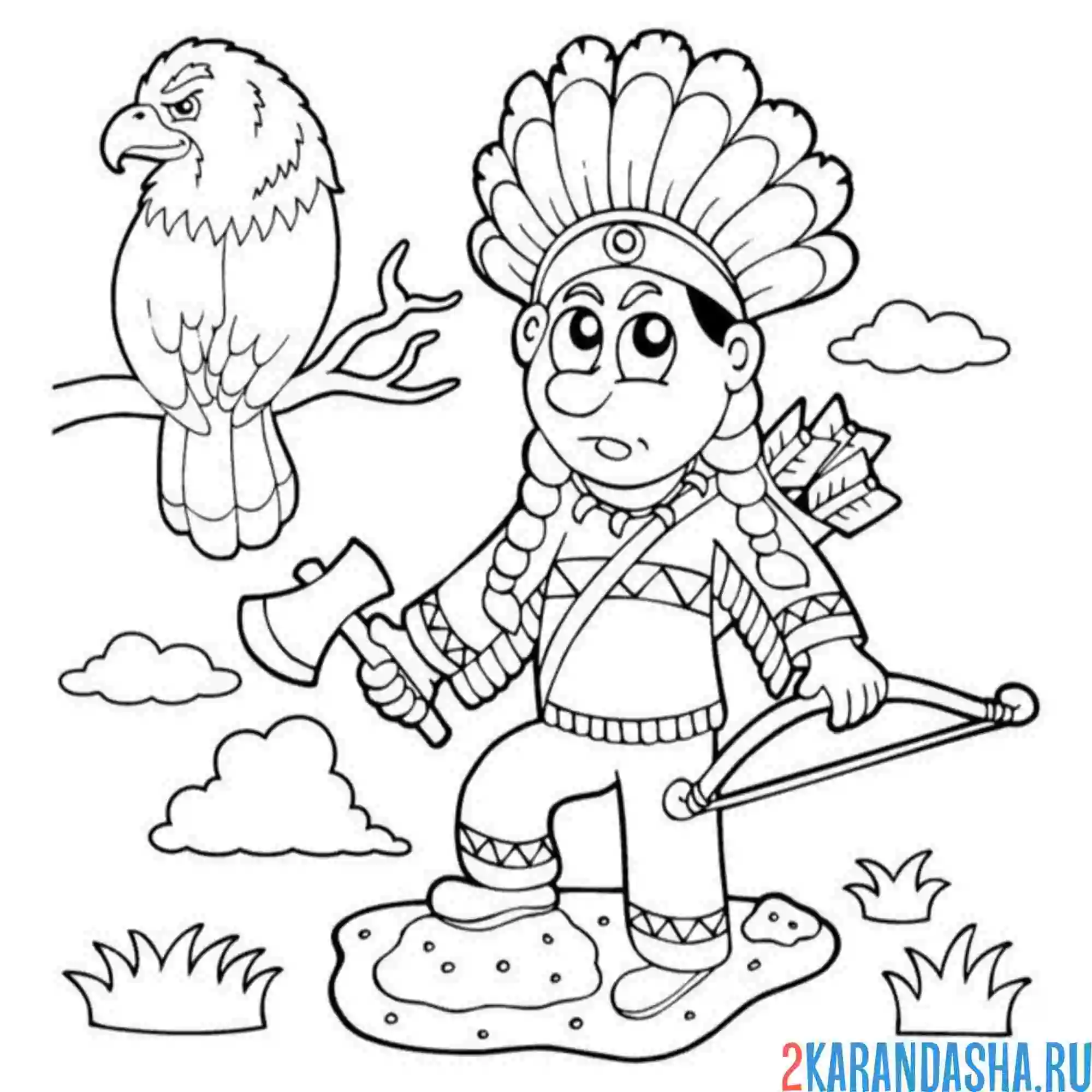 Раскраска орел и индеец