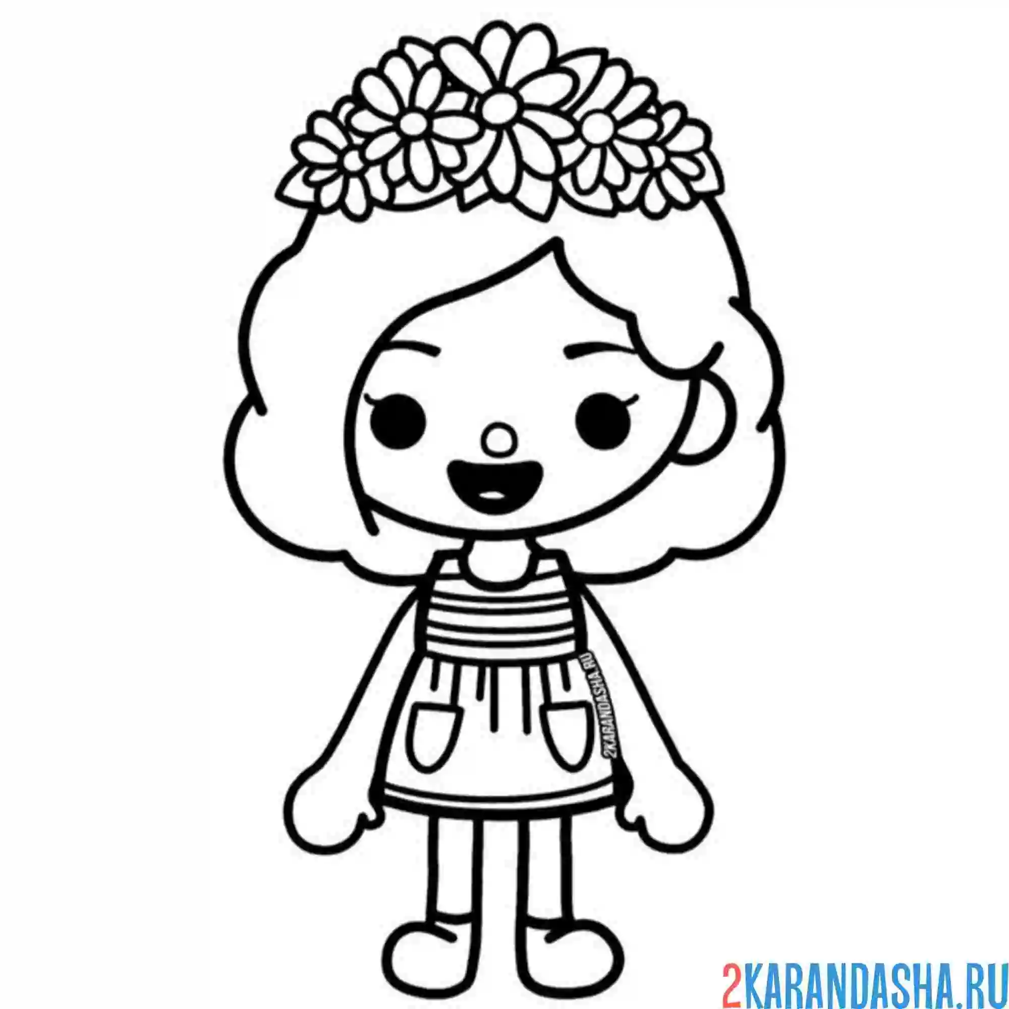 Раскраска тока бока персонаж девочка с венком на голове