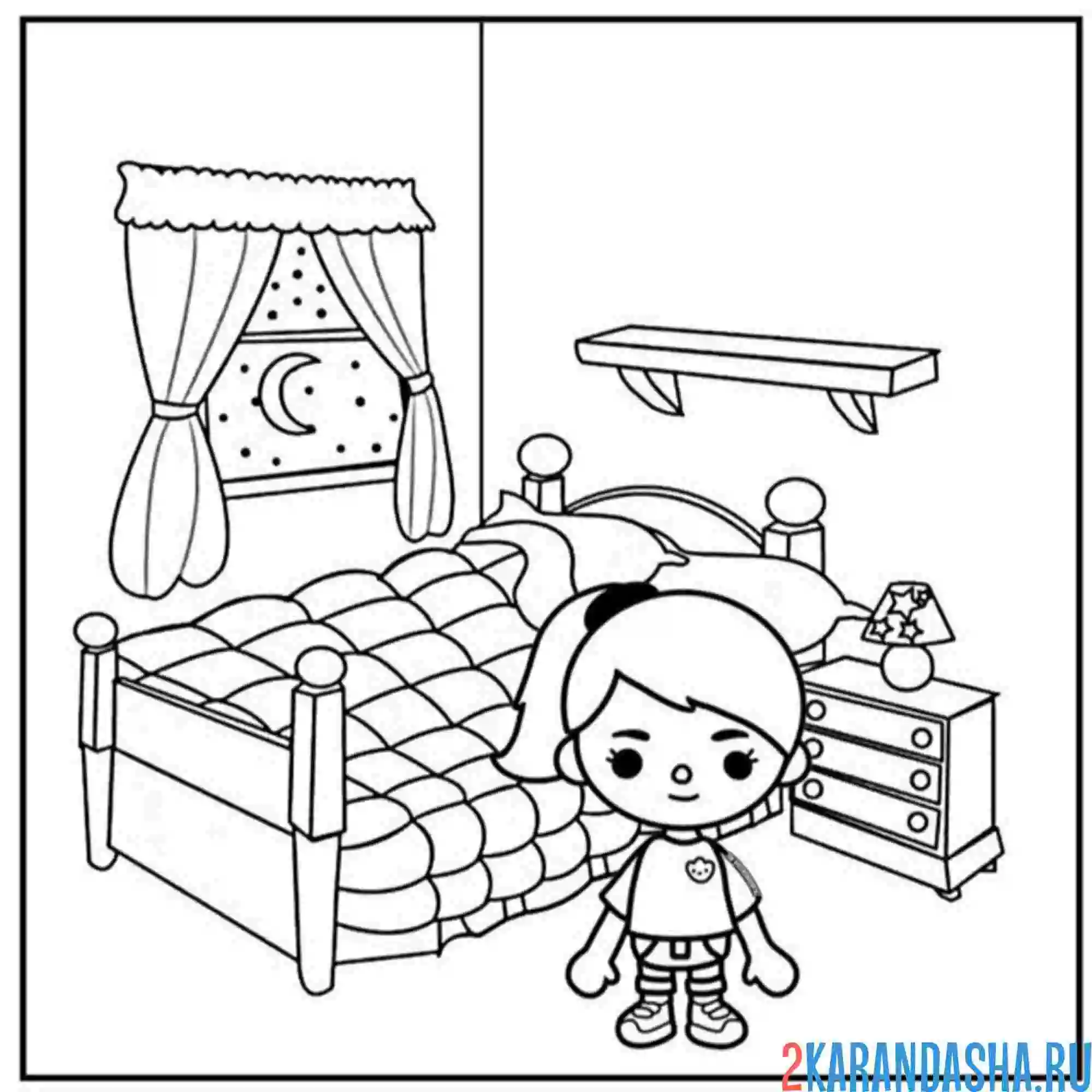 Раскраска тока бока комната спальня