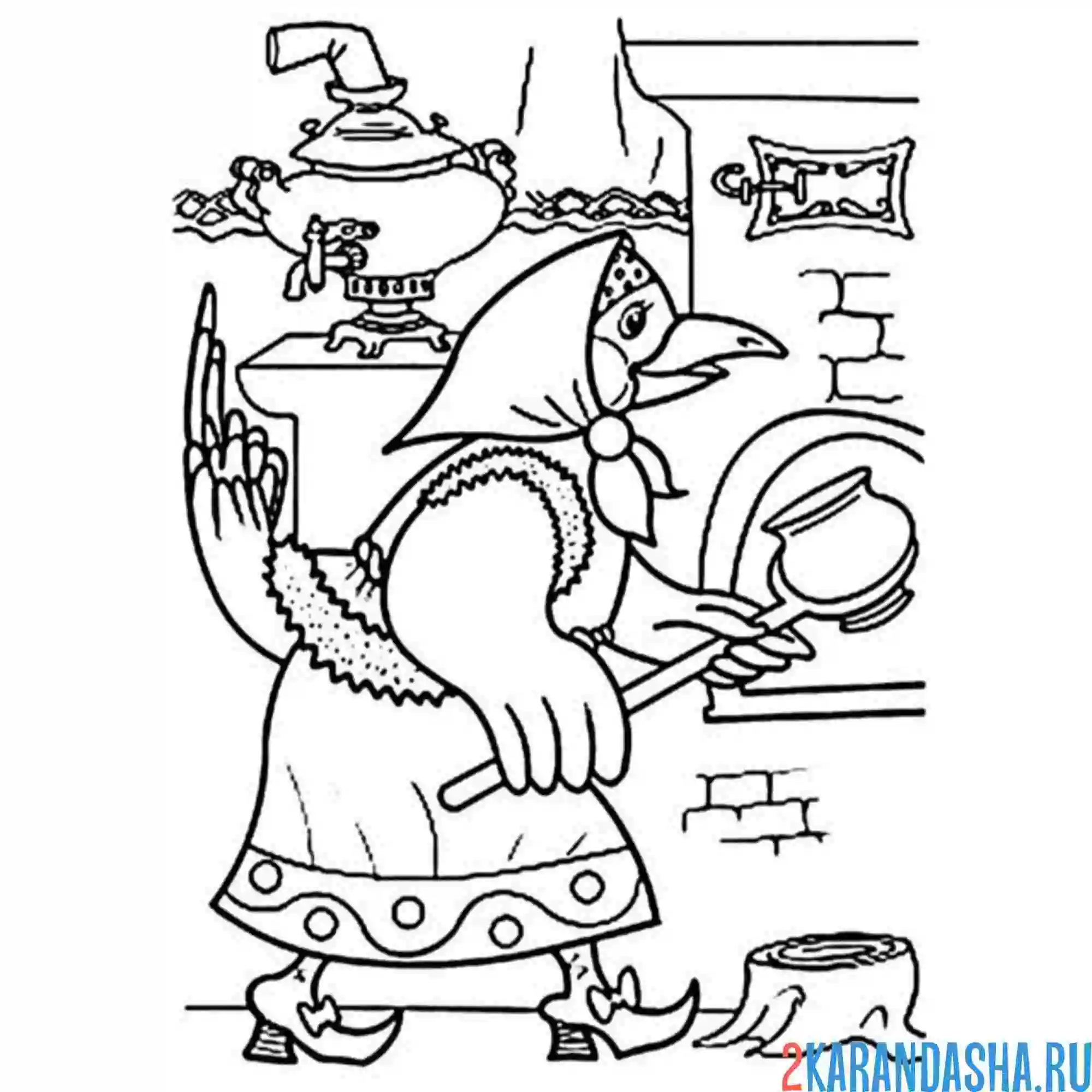 Раскраска сорока-белобока варит кашу