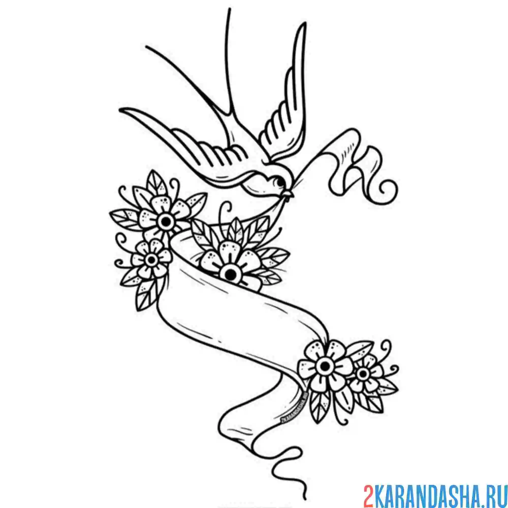 Раскраска ласточка лента тату